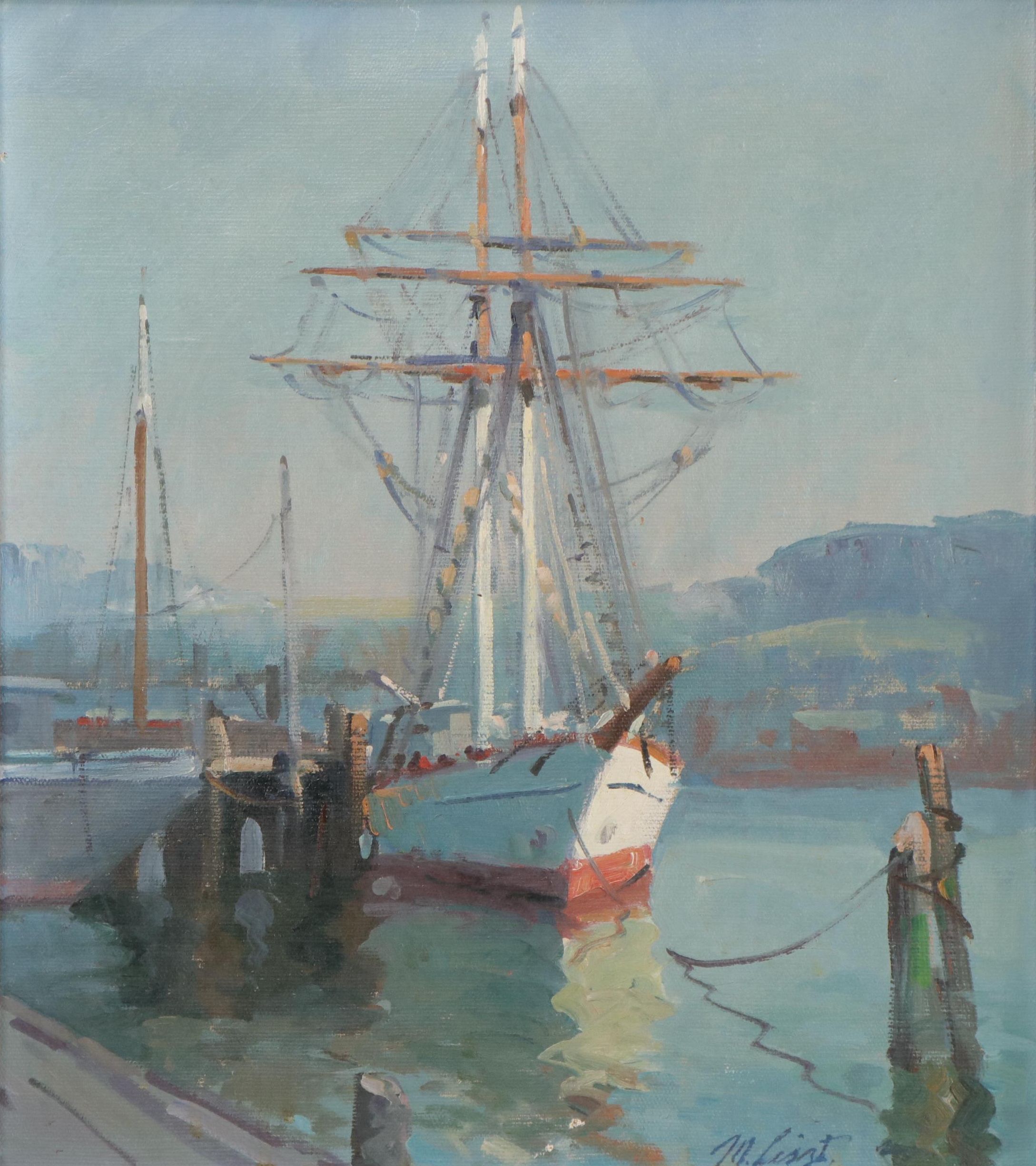 Maria Liszt Ship Oil Painting, Mid-20th Century