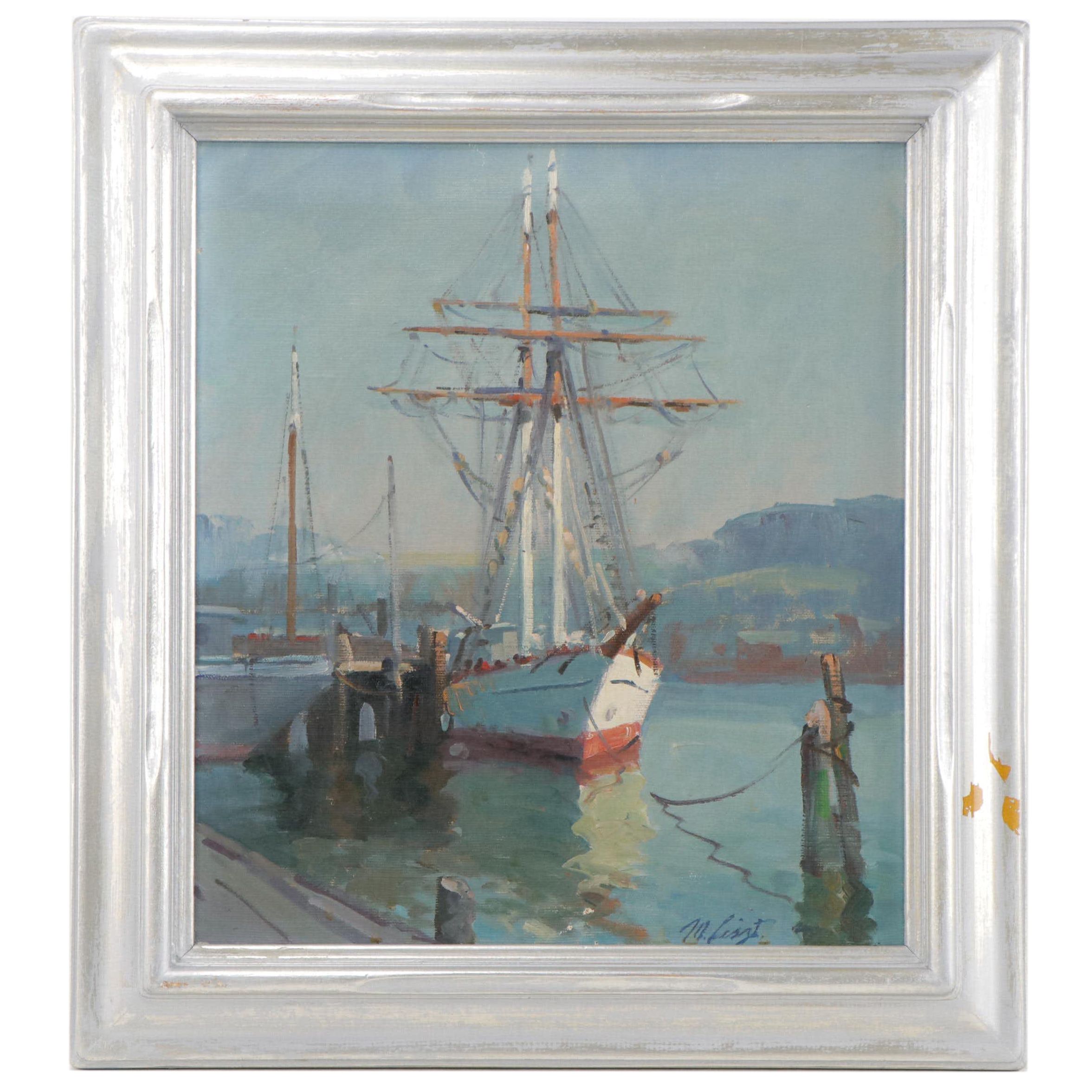 Maria Liszt Ship Oil Painting, Mid-20th Century