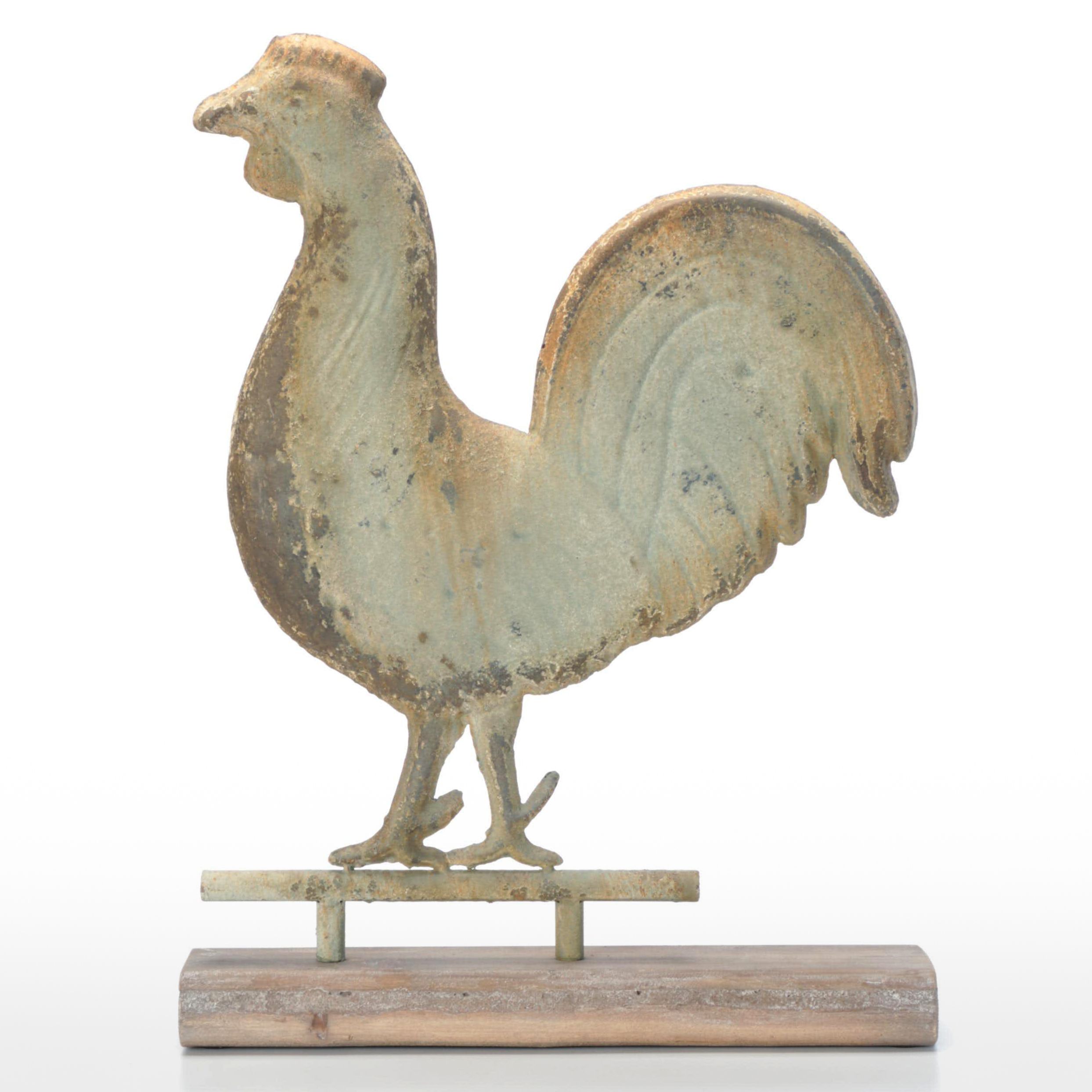 Galvanized Metal Rooster Weathervane Topper on Stand