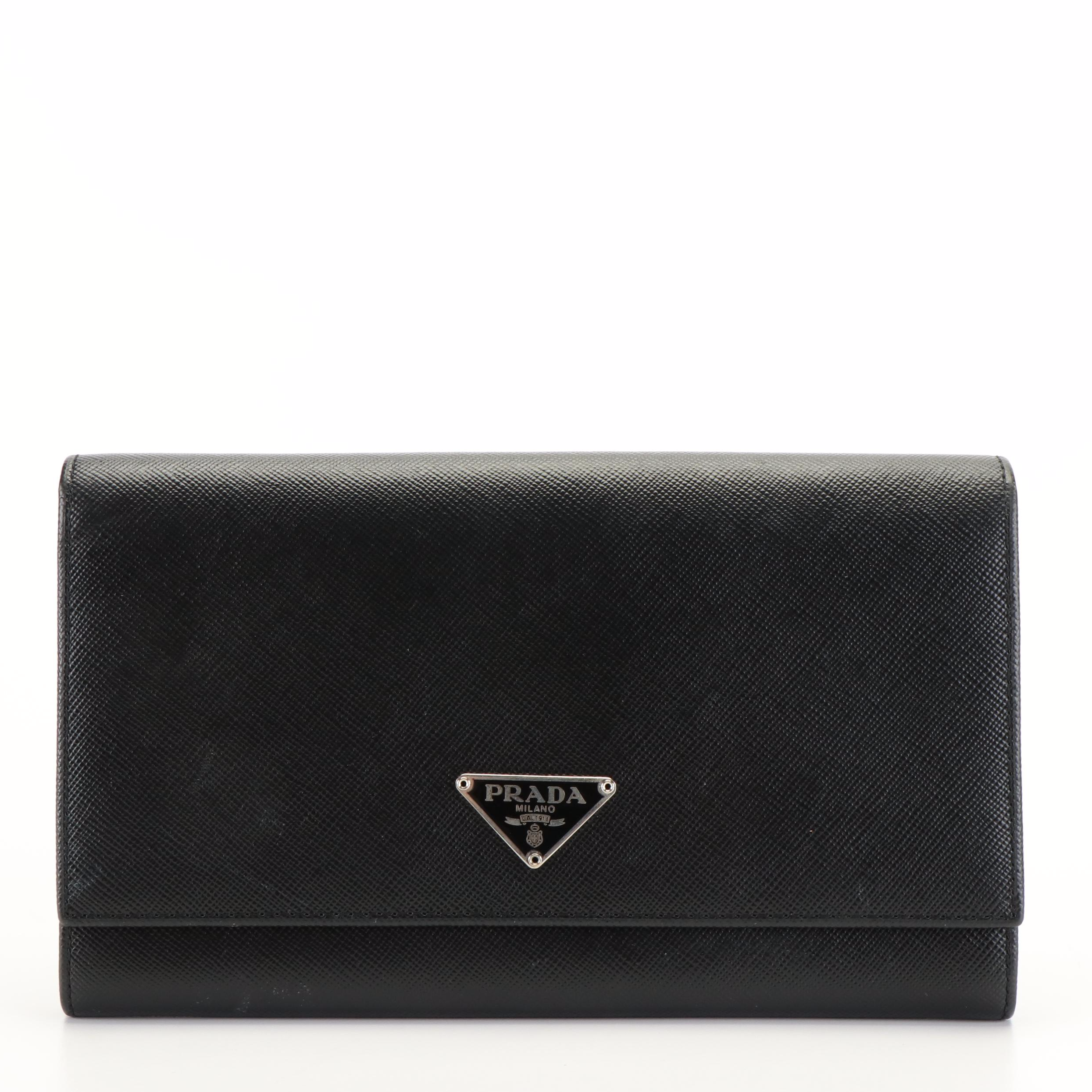 PRADA Black Saffiano Full Flap Long Wallet