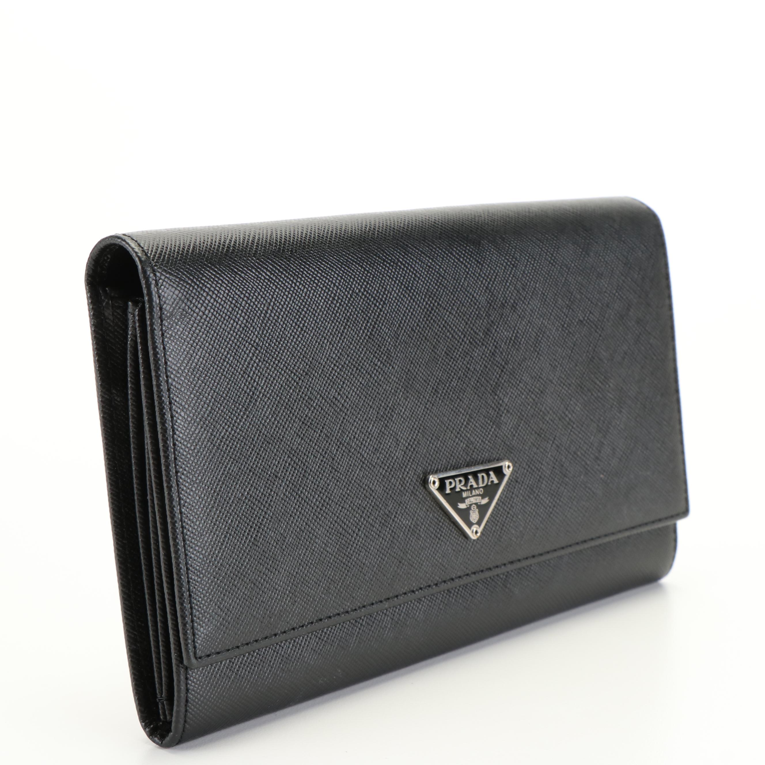 PRADA Black Saffiano Full Flap Long Wallet