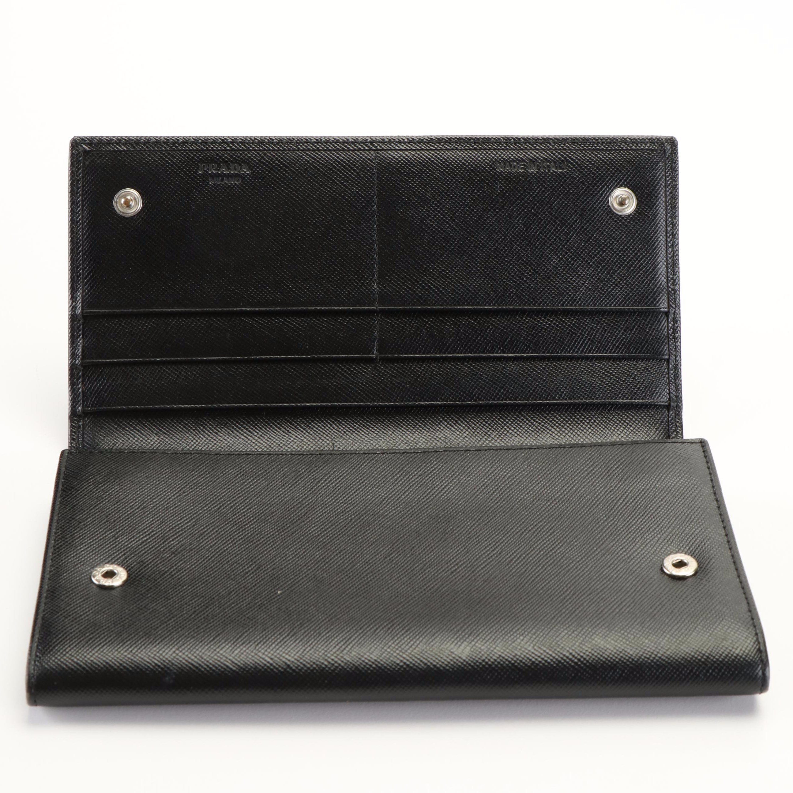 PRADA Black Saffiano Full Flap Long Wallet