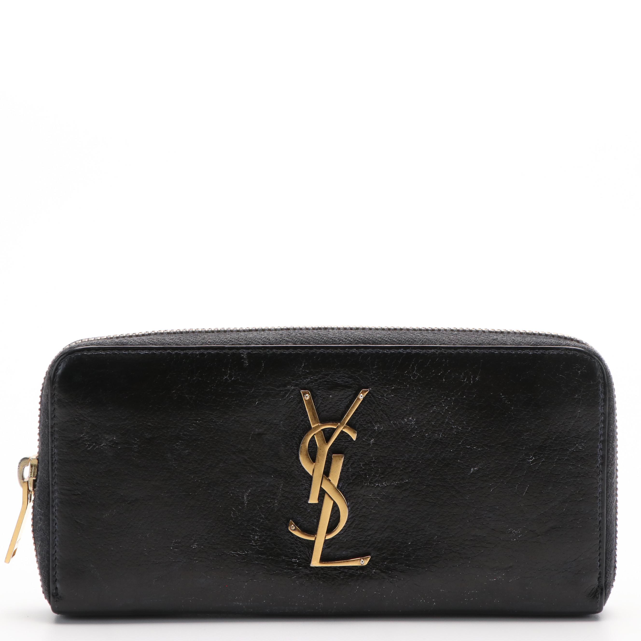 Yves Saint Laurent YSL Logo Leather Zip Around Wallet