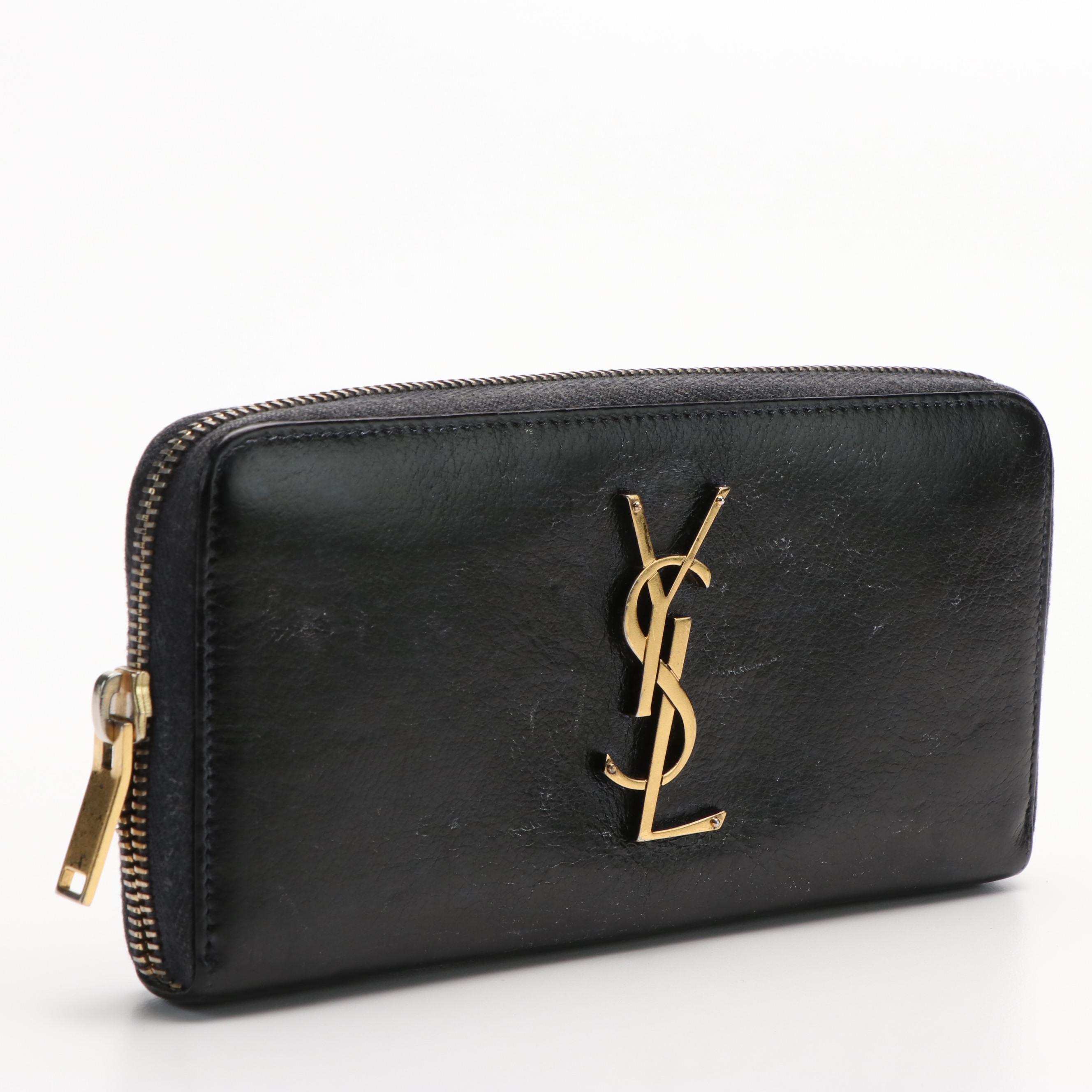 Yves Saint Laurent YSL Logo Leather Zip Around Wallet