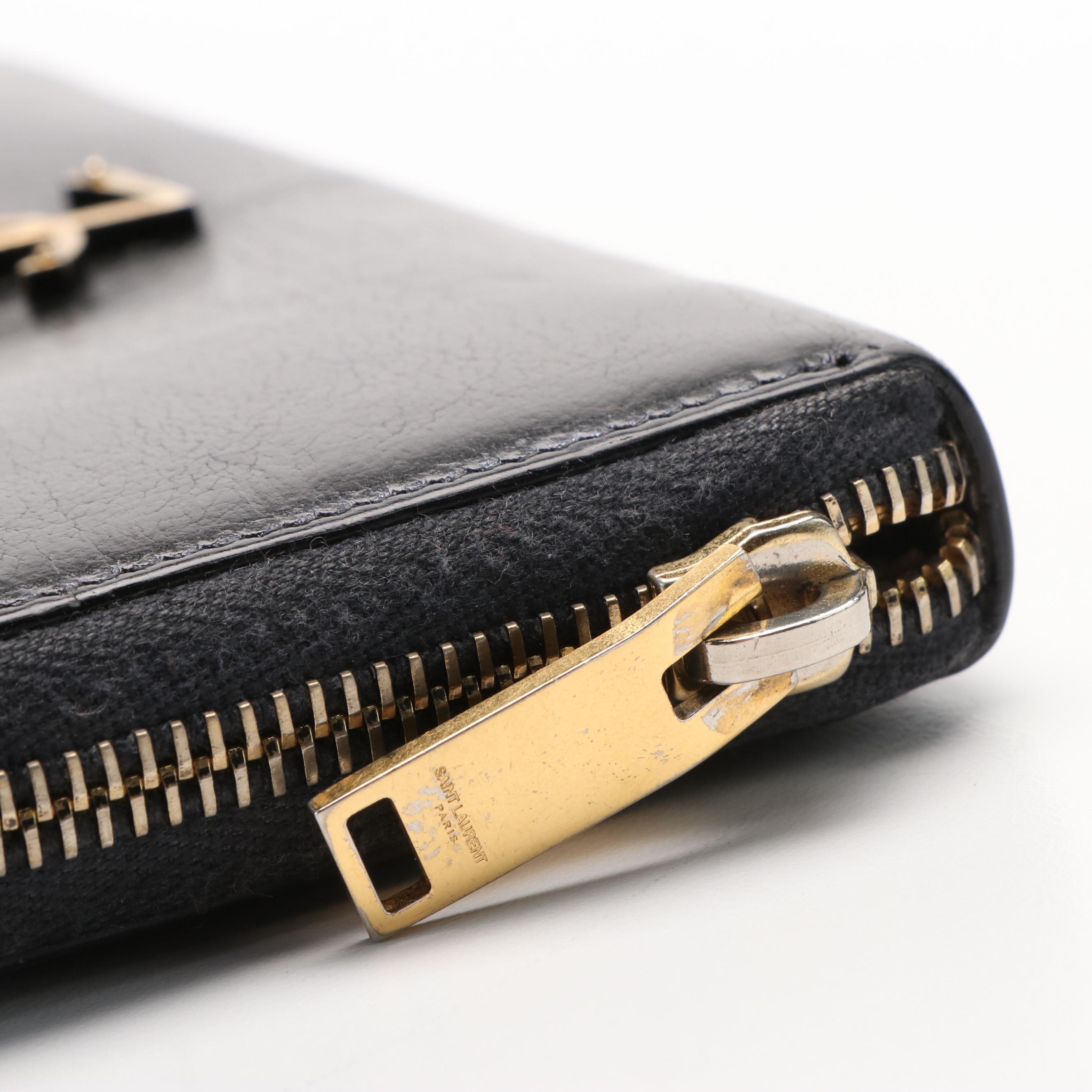Yves Saint Laurent YSL Logo Leather Zip Around Wallet