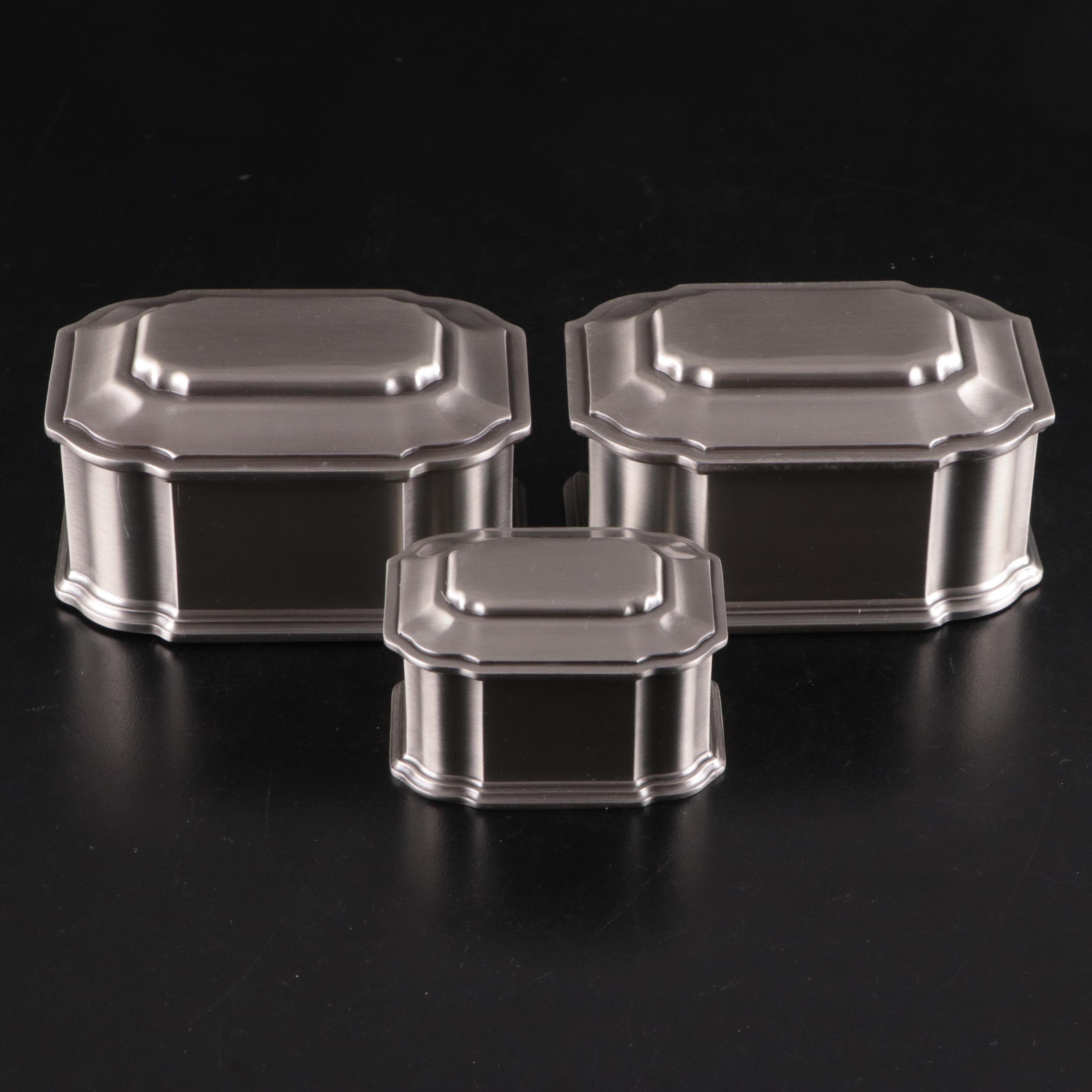 Collection of Brushed Metal and Velvet Lined Pill Boxes