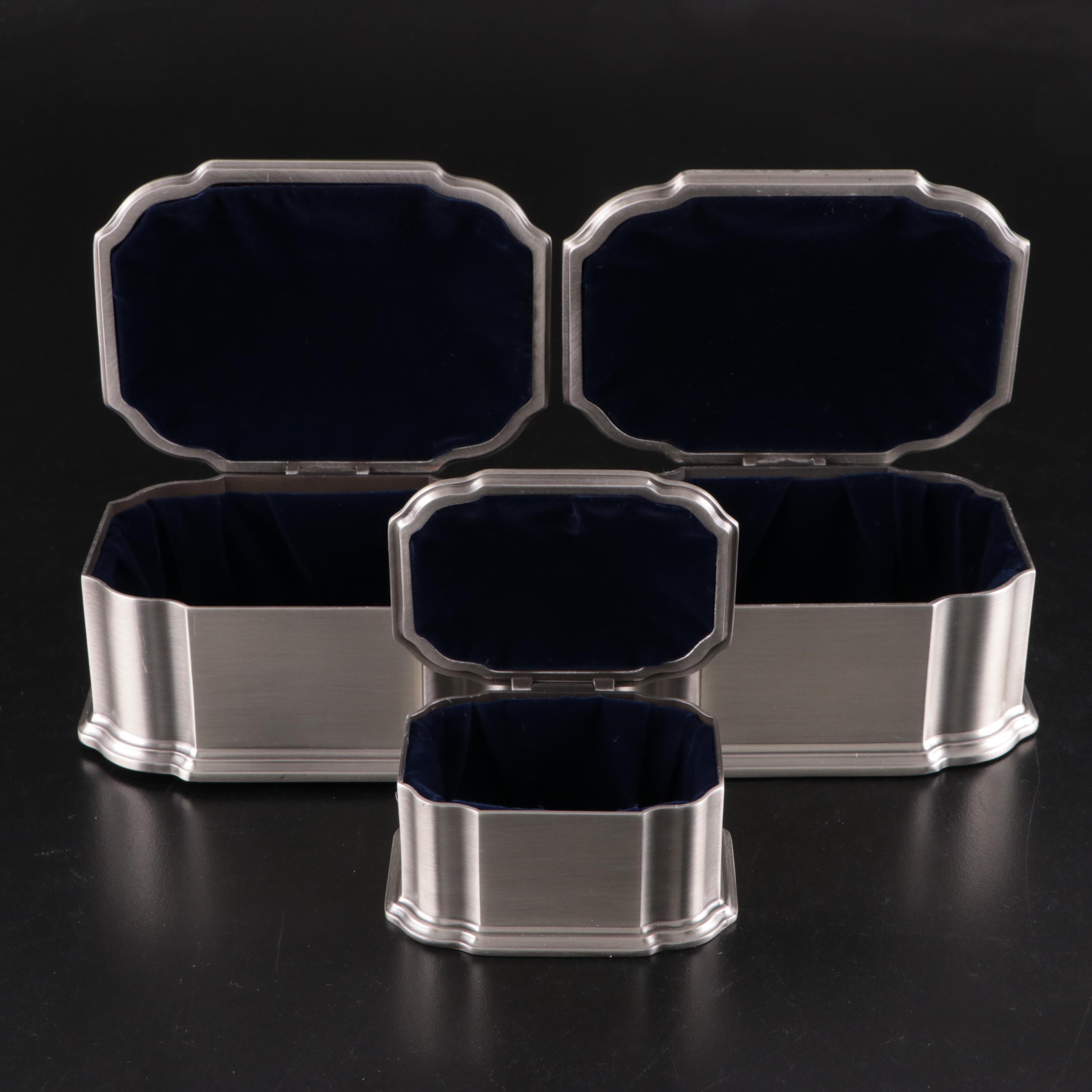 Collection of Brushed Metal and Velvet Lined Pill Boxes