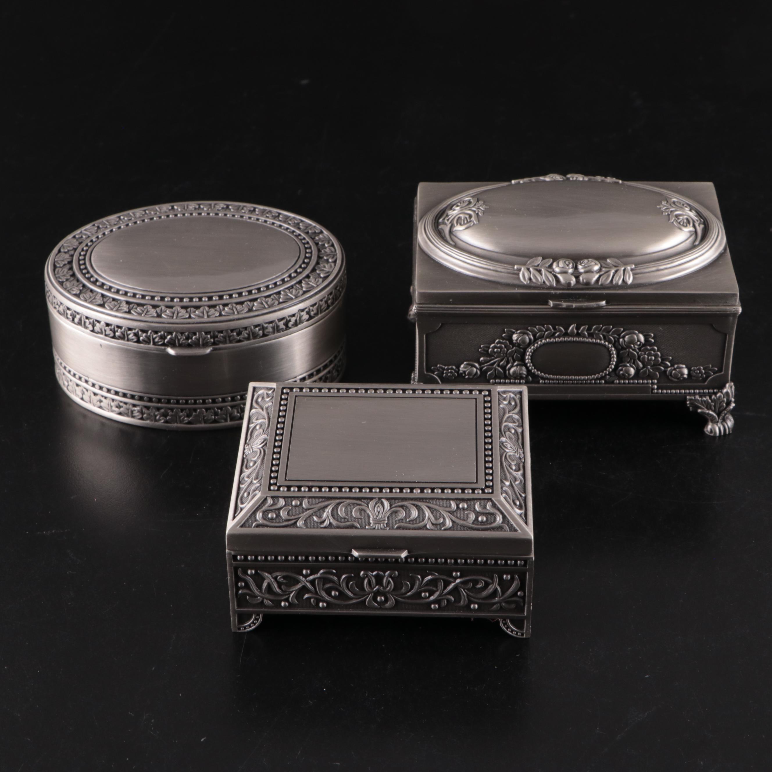 Collection of Brushed Metal and Velvet Lined Pill Boxes