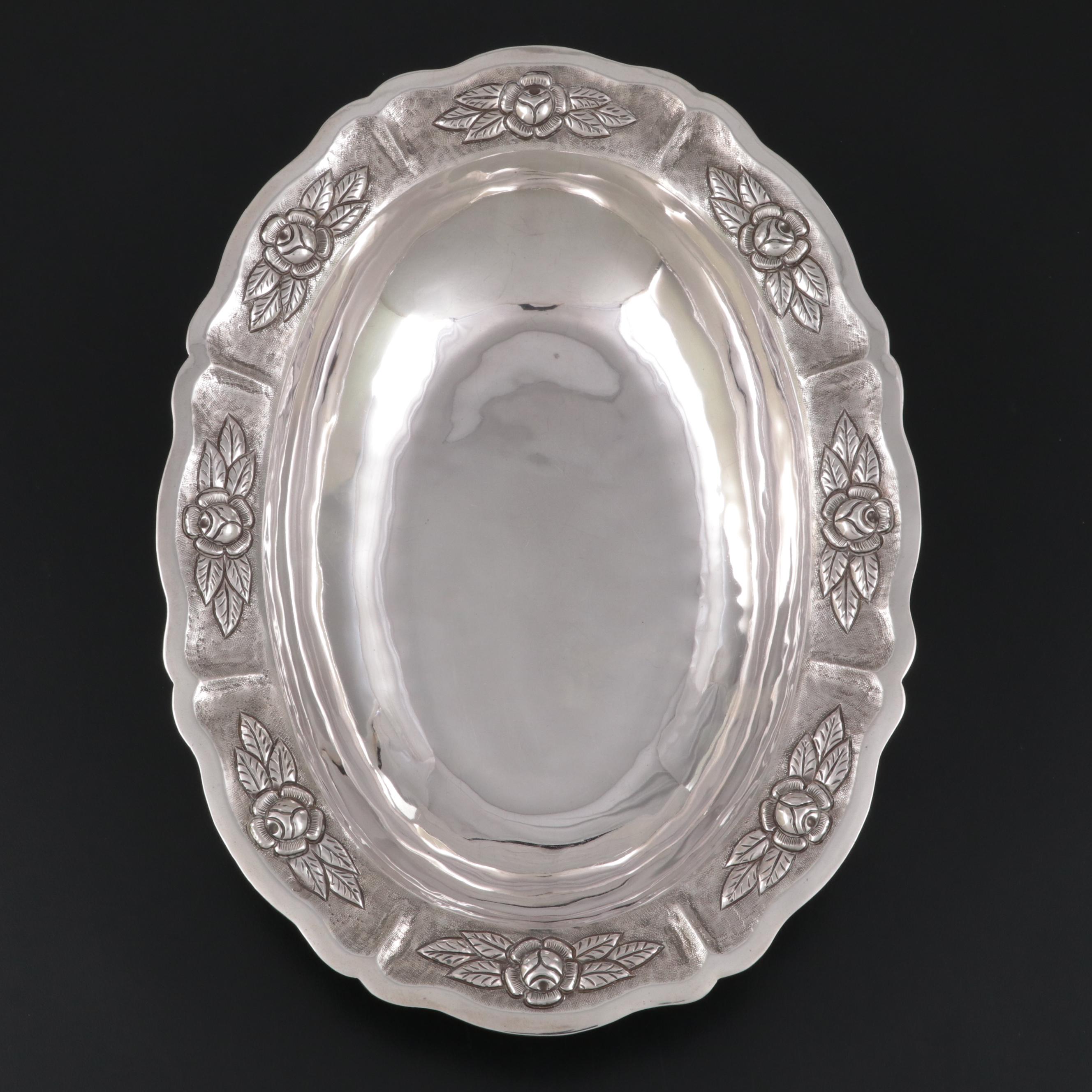 Maciel Mexican Sterling Silver Bowl with Rose Blossom Rim