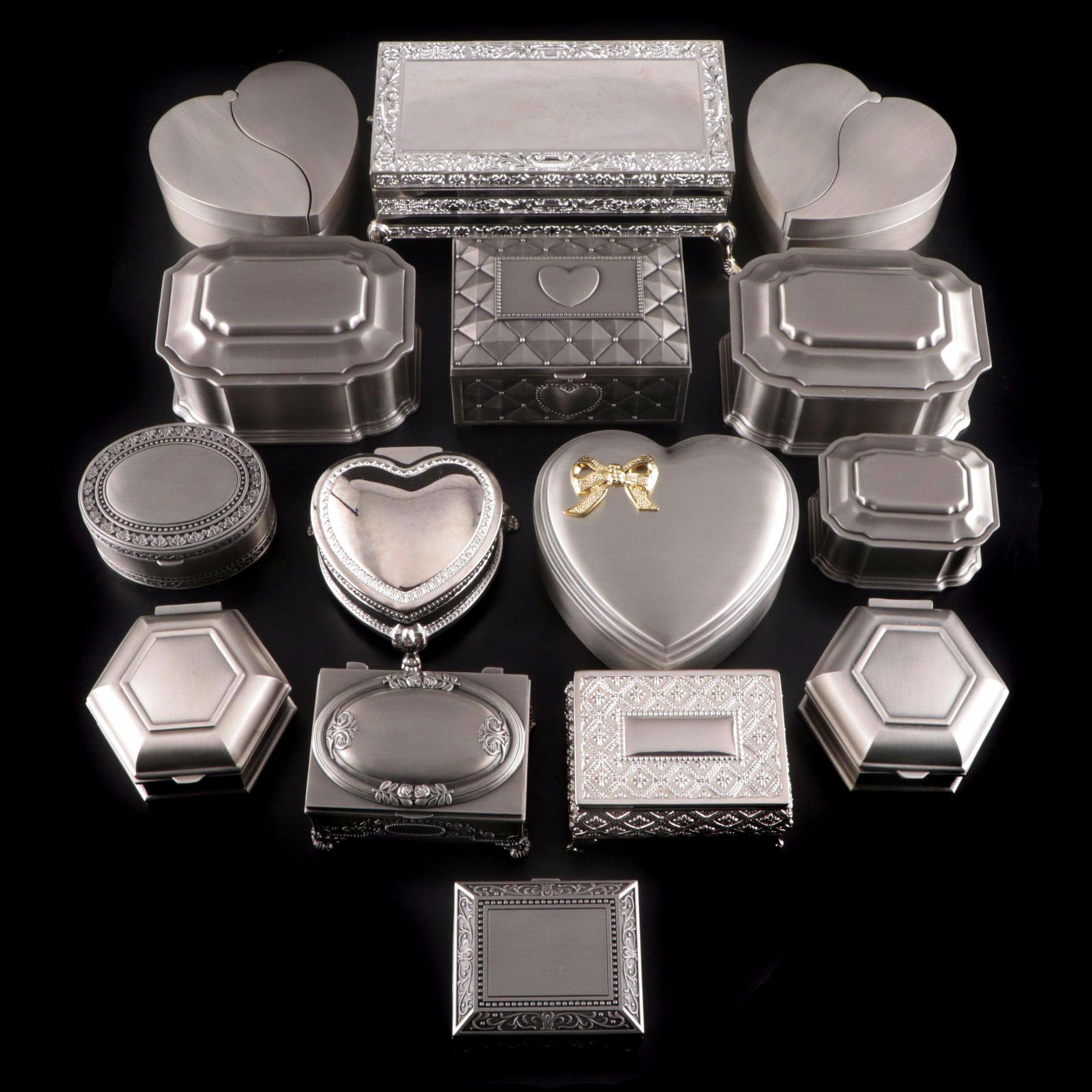 Collection of Brushed Metal and Velvet Lined Pill Boxes