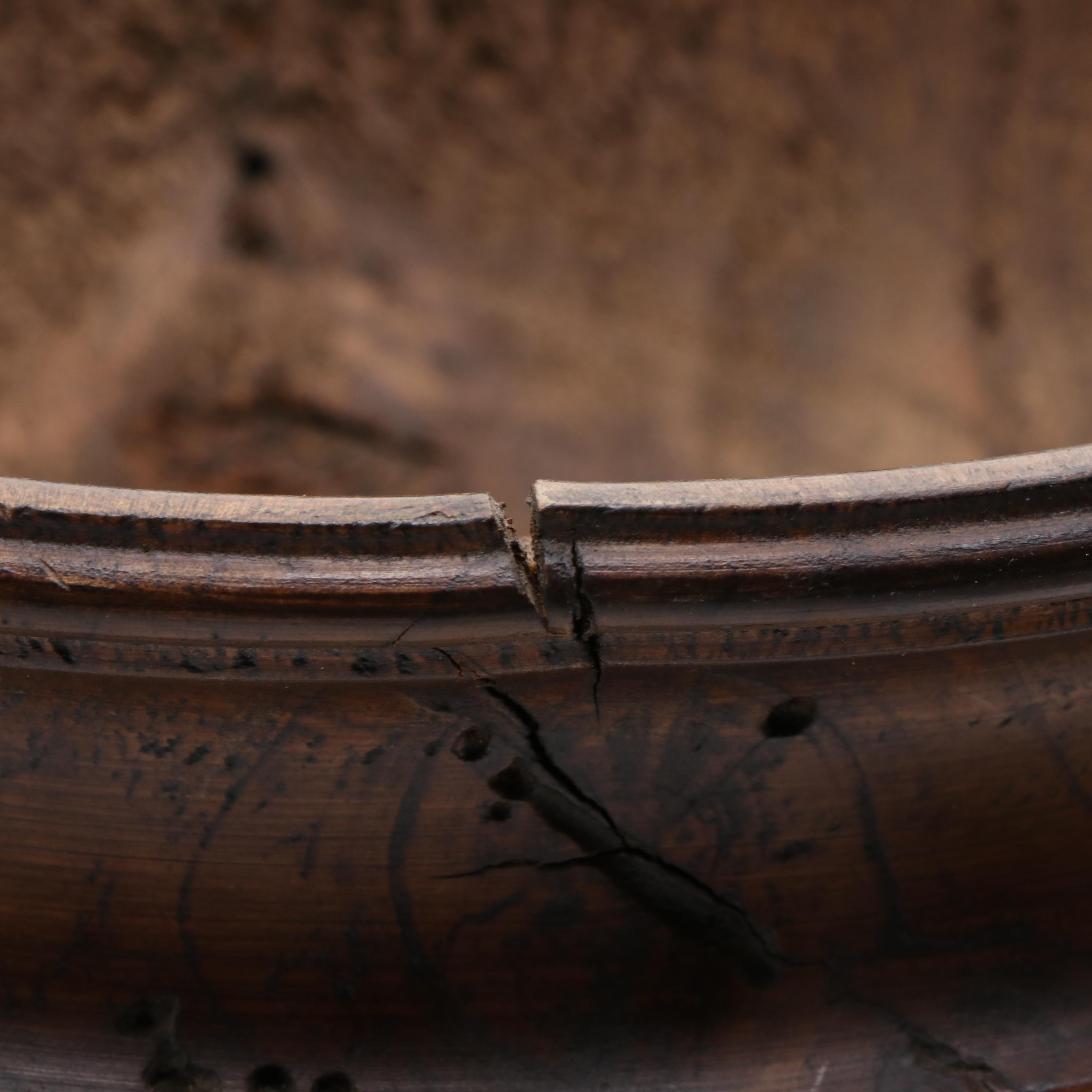 Italian Wooden Pedestal Bowl with Brass Bowl Insert