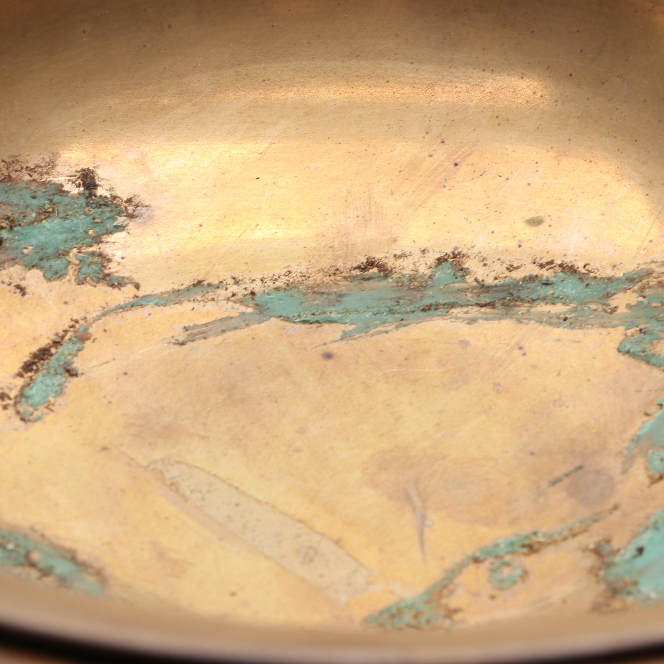 Italian Wooden Pedestal Bowl with Brass Bowl Insert