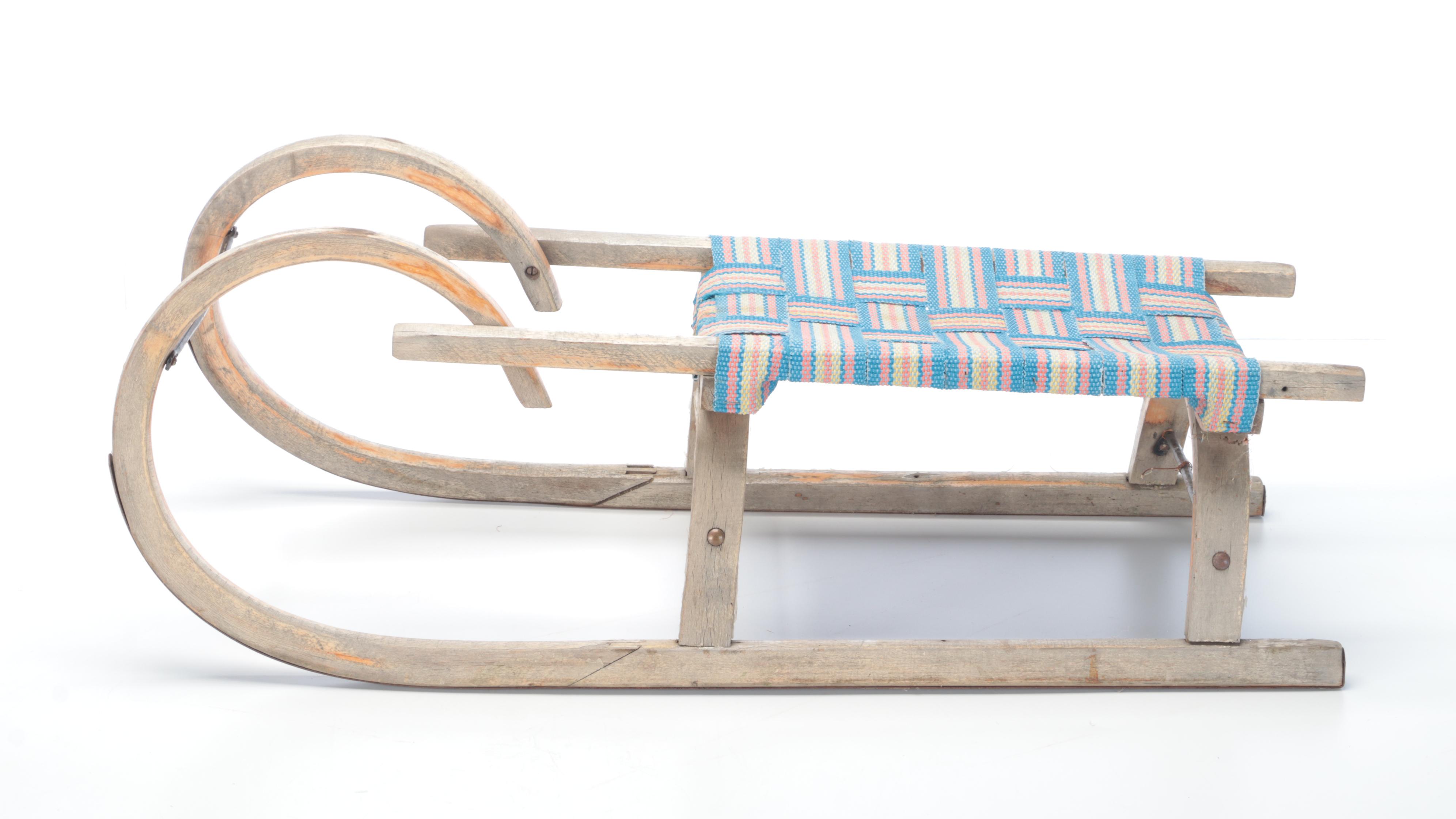 Wooden Toboggan Sled with Woven Seat