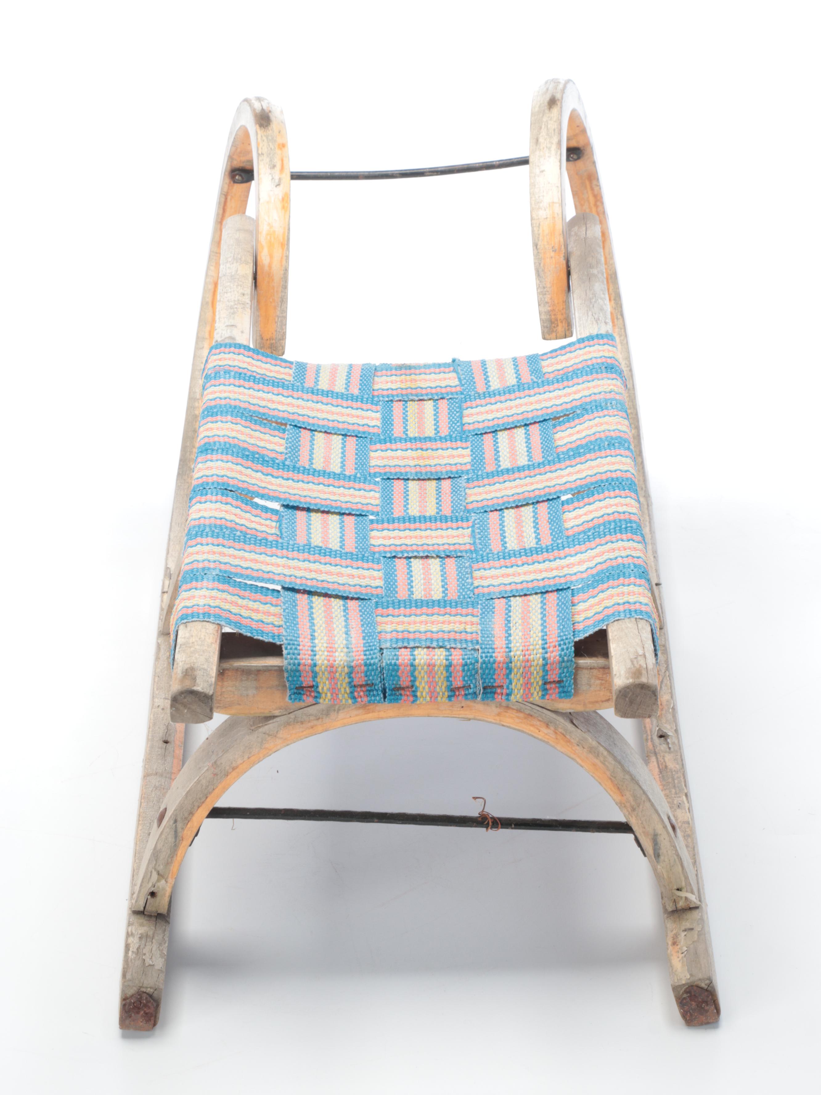 Wooden Toboggan Sled with Woven Seat