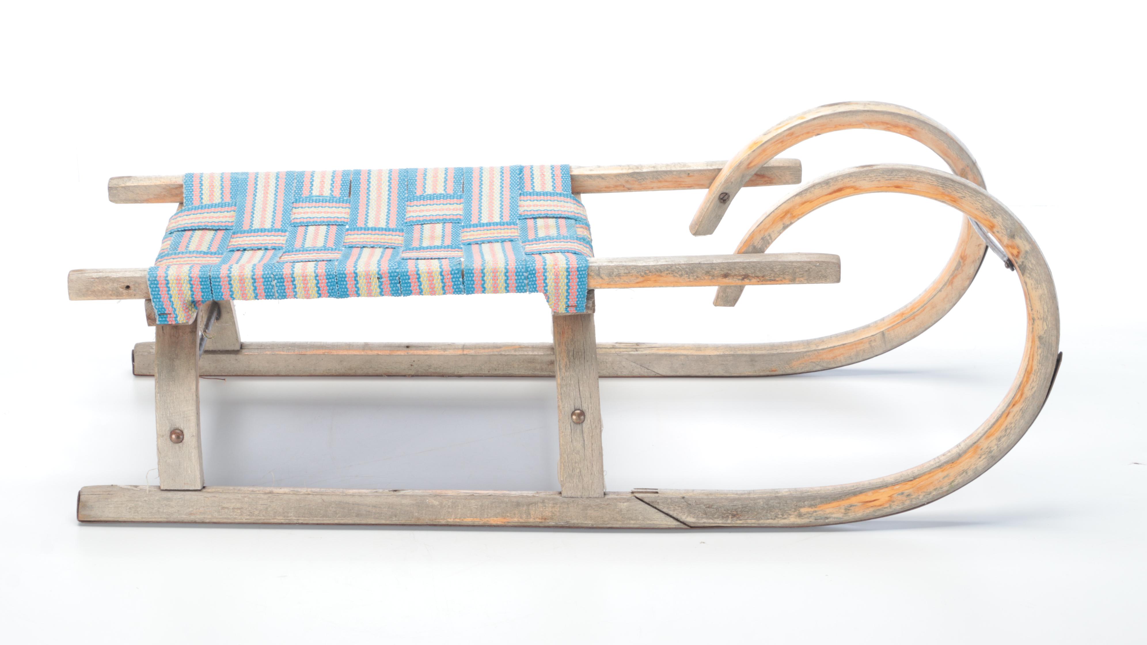 Wooden Toboggan Sled with Woven Seat