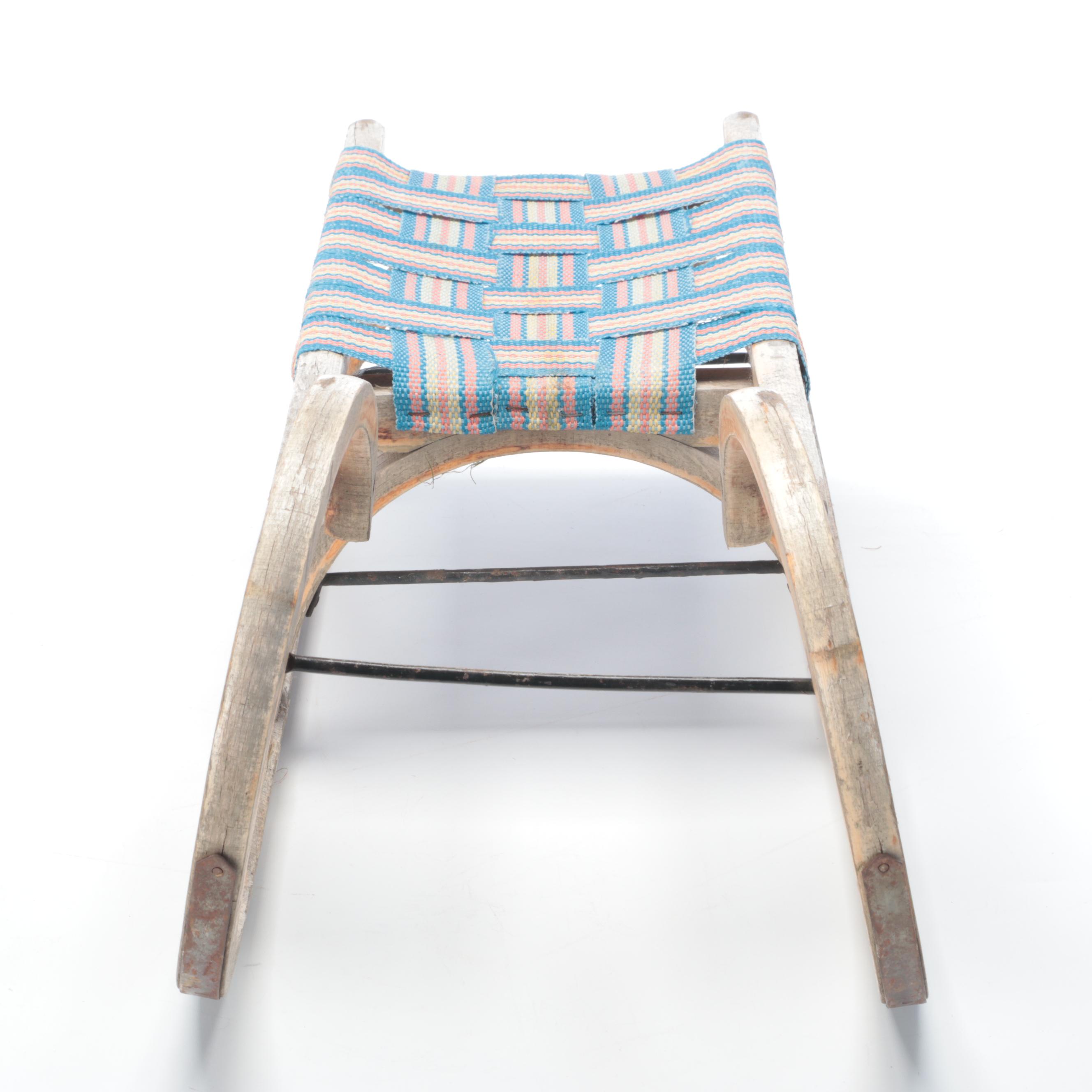 Wooden Toboggan Sled with Woven Seat