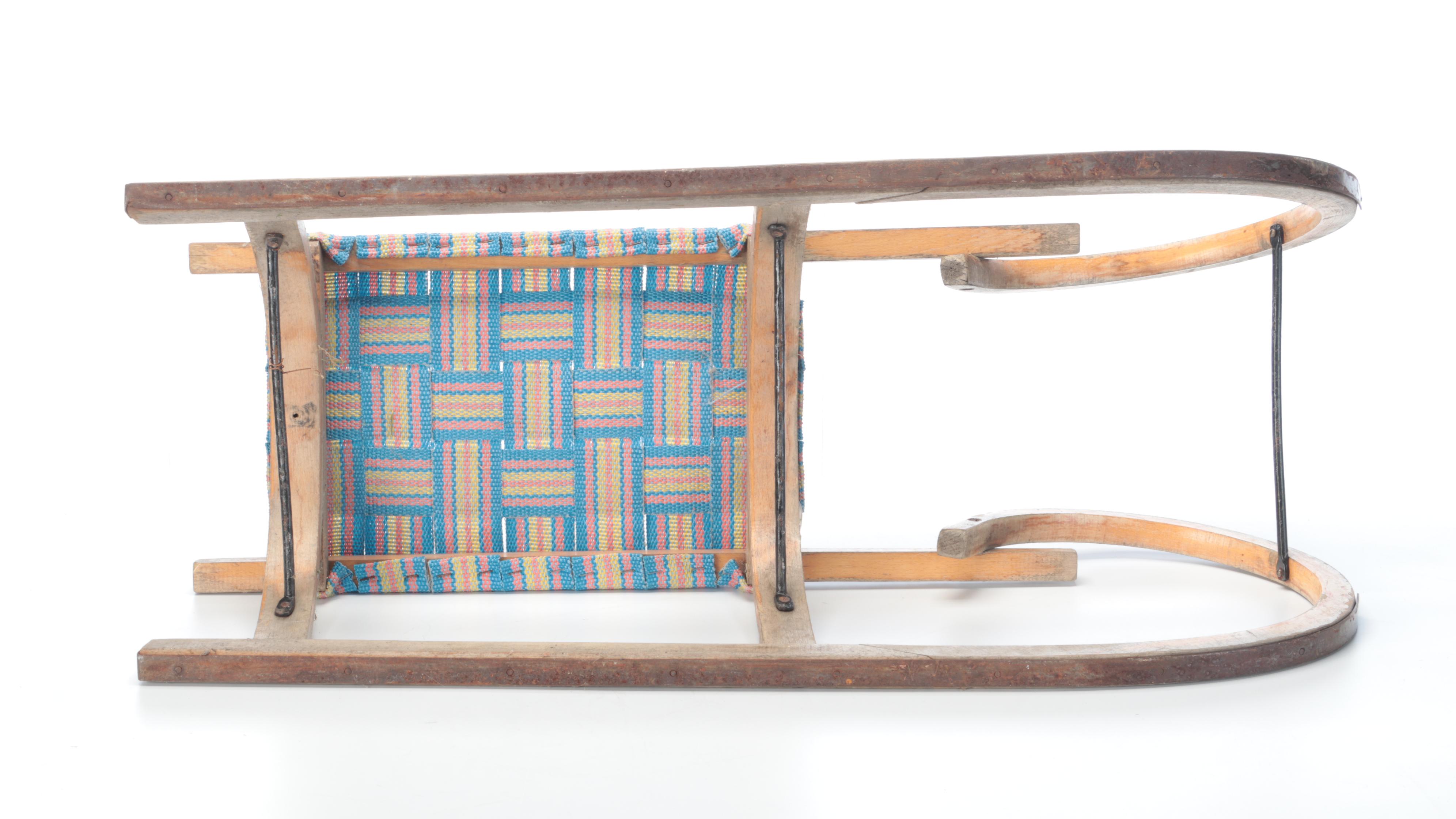 Wooden Toboggan Sled with Woven Seat