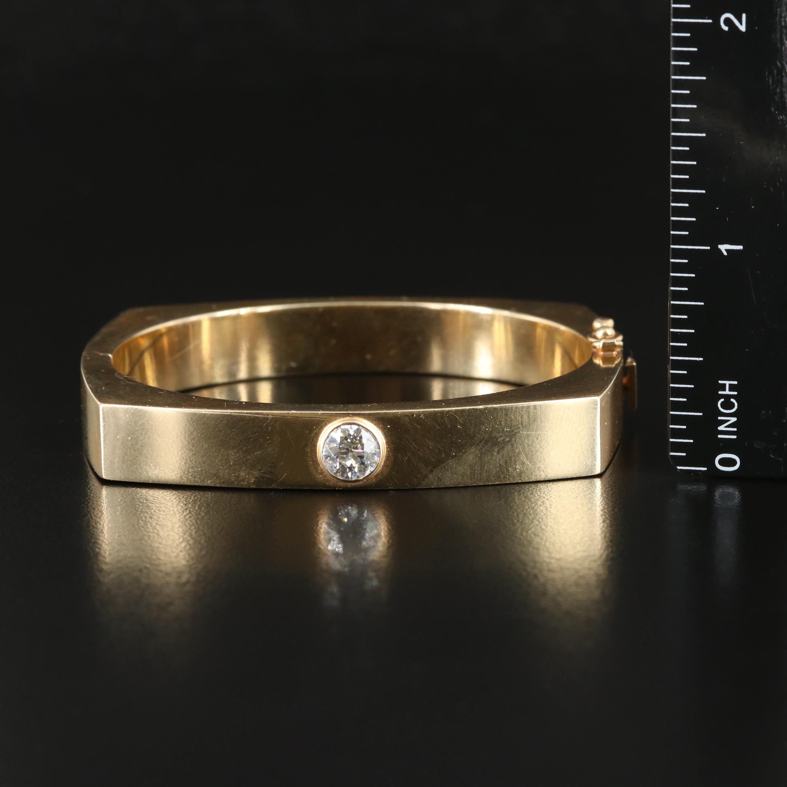 14K 1.14 CT Diamond Solitaire Hinged Bangle