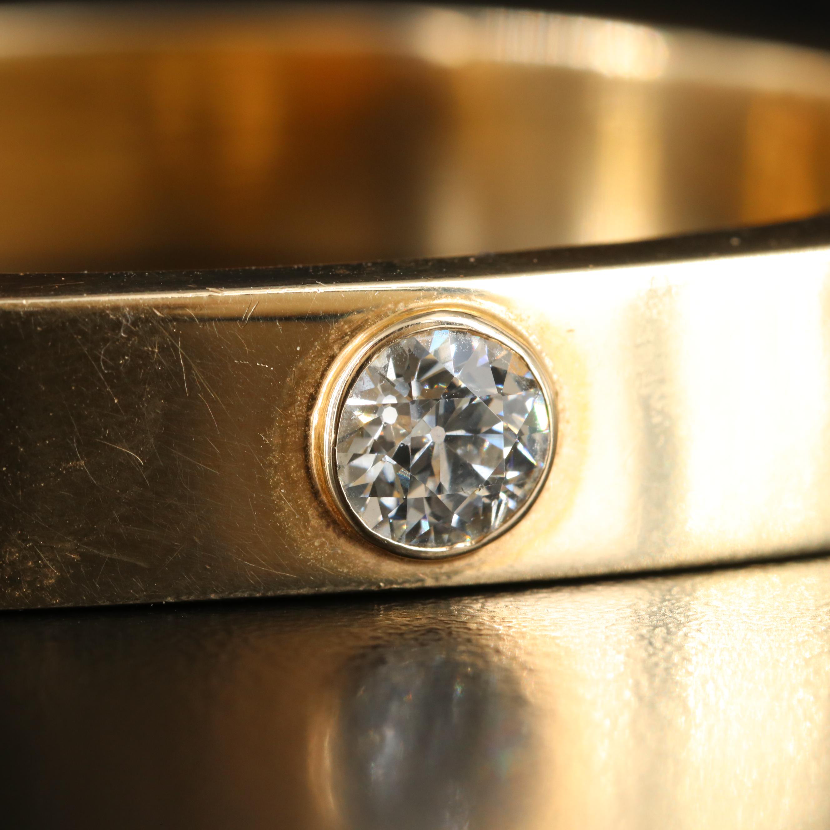 14K 1.14 CT Diamond Solitaire Hinged Bangle