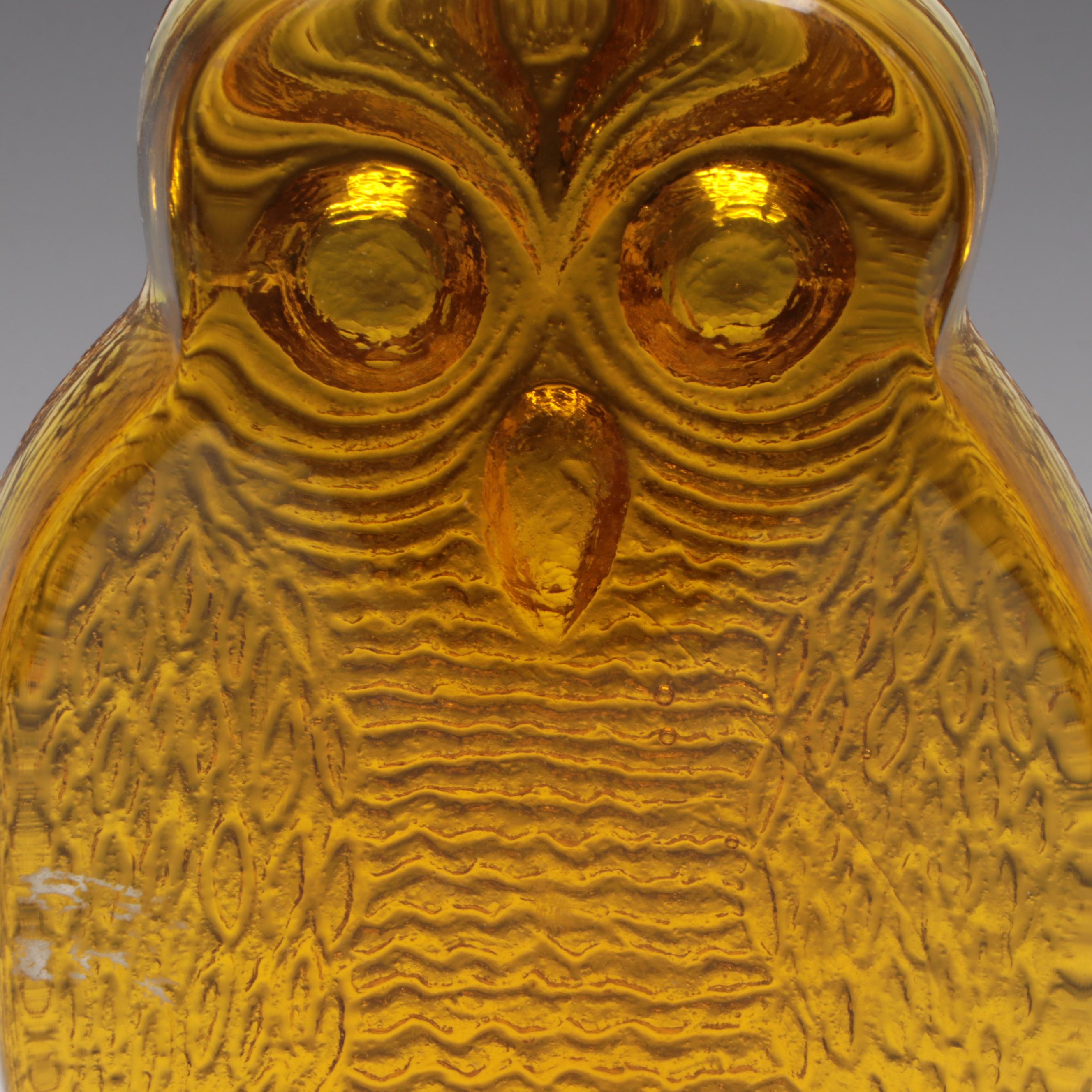 Joel Myers for Blenko Pair of Glass Owl Bookends, Mid to Late 20th Century