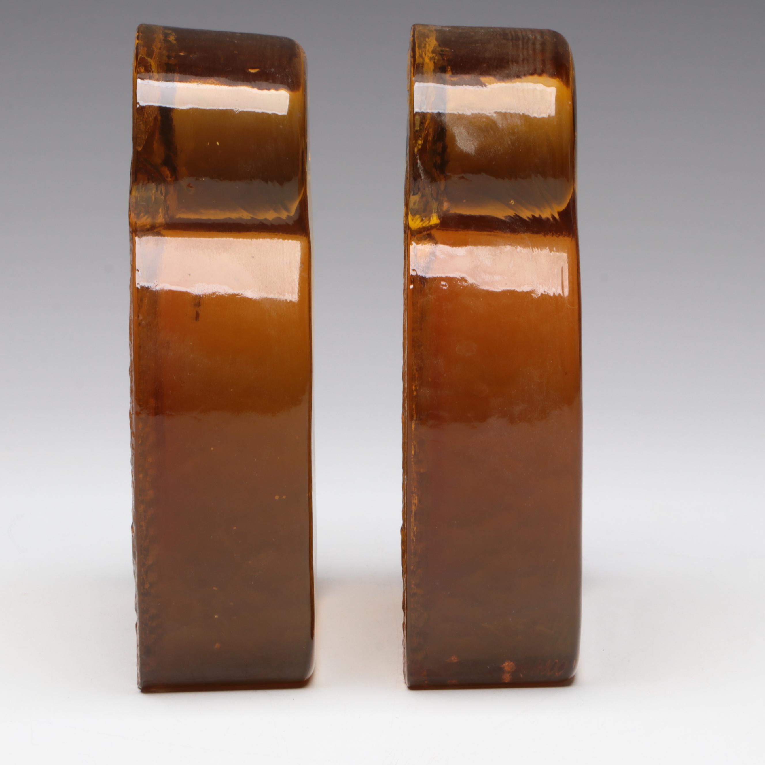 Joel Myers for Blenko Pair of Glass Owl Bookends, Mid to Late 20th Century