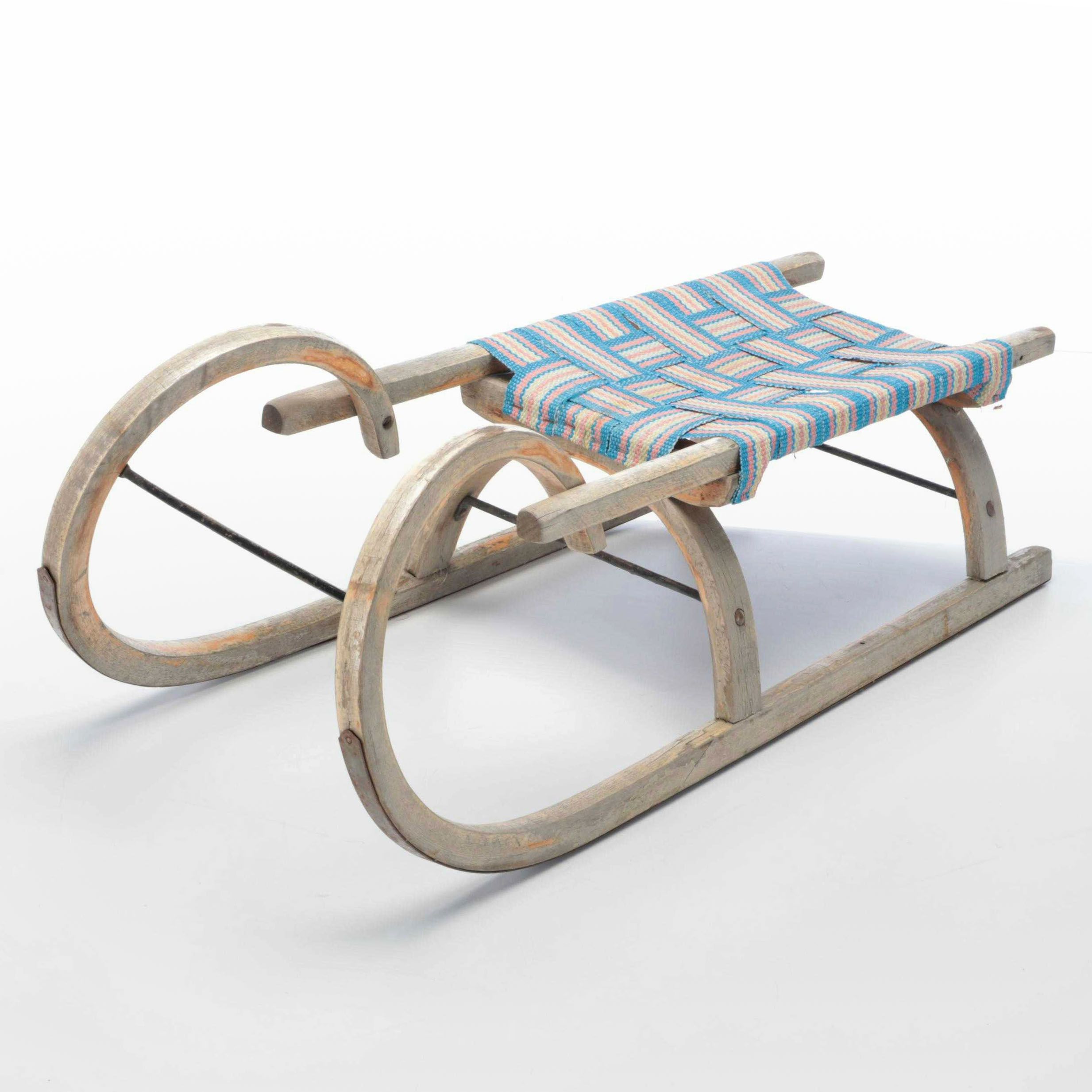 Wooden Toboggan Sled with Woven Seat