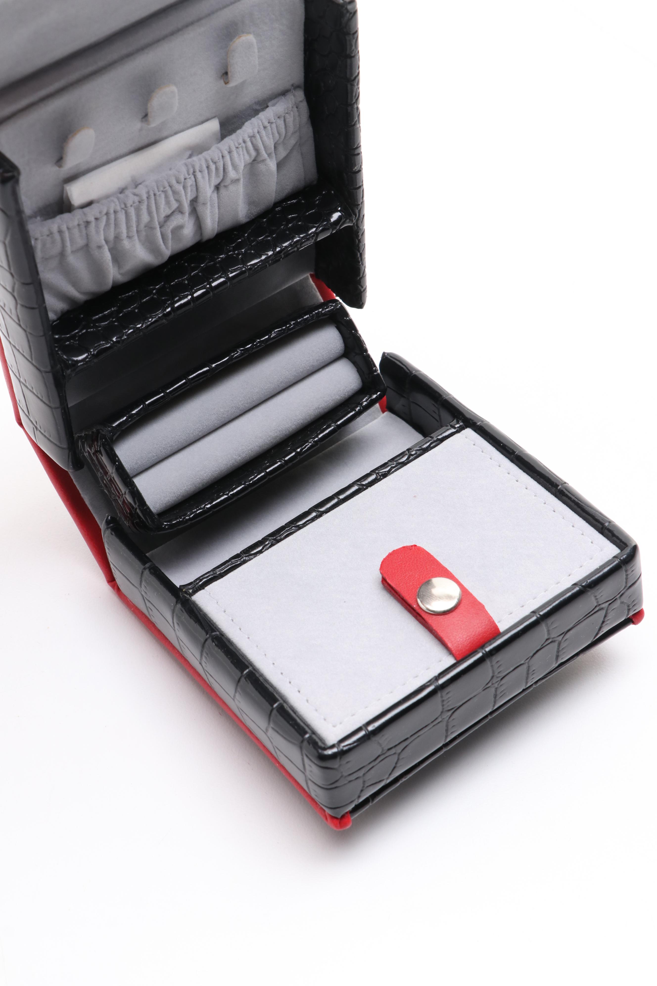 Rowallan Crocodile Embossed Faux Leather Travel Jewelry Boxes