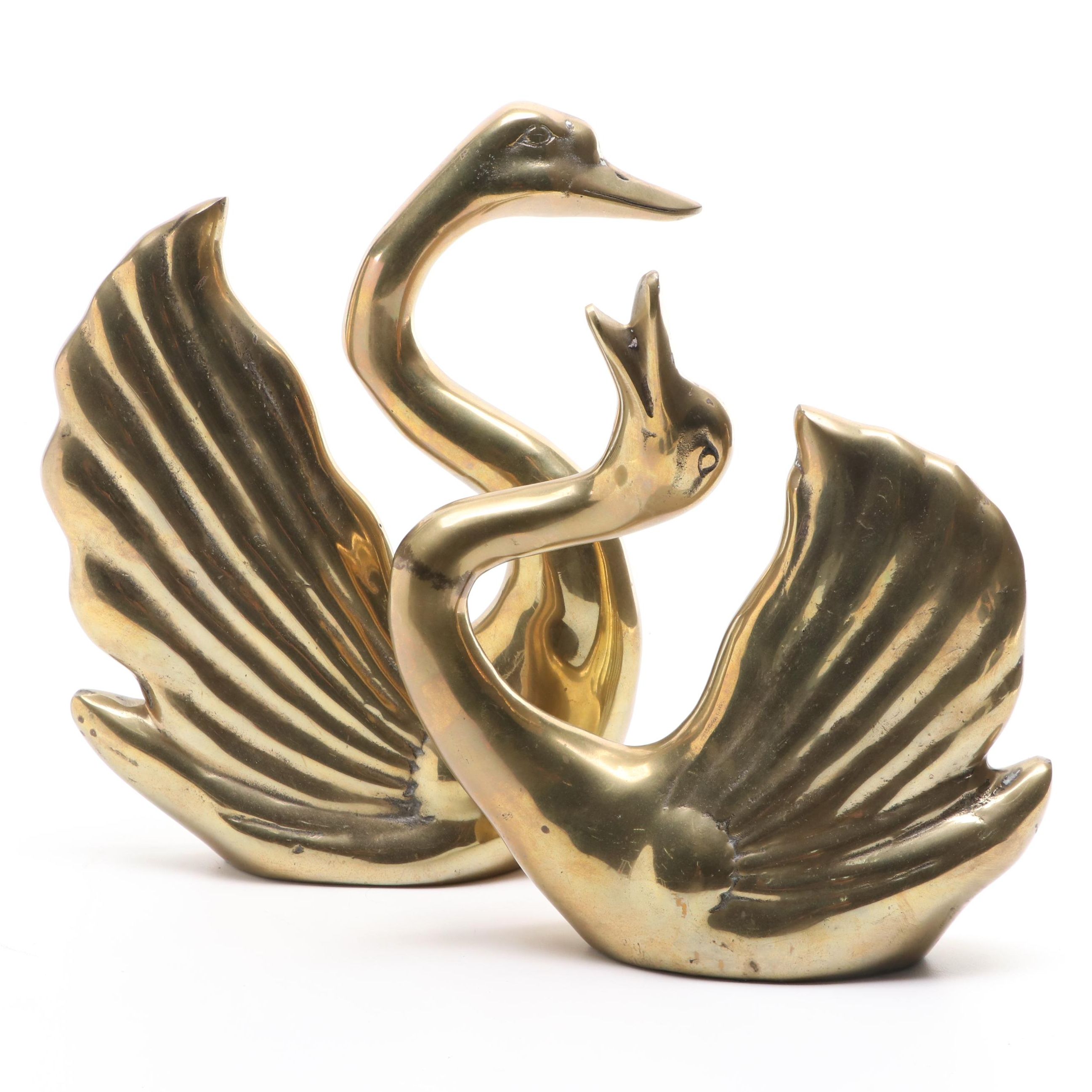 Brass Art Deco Style Swan Figurines, Mid to Late 20th Century