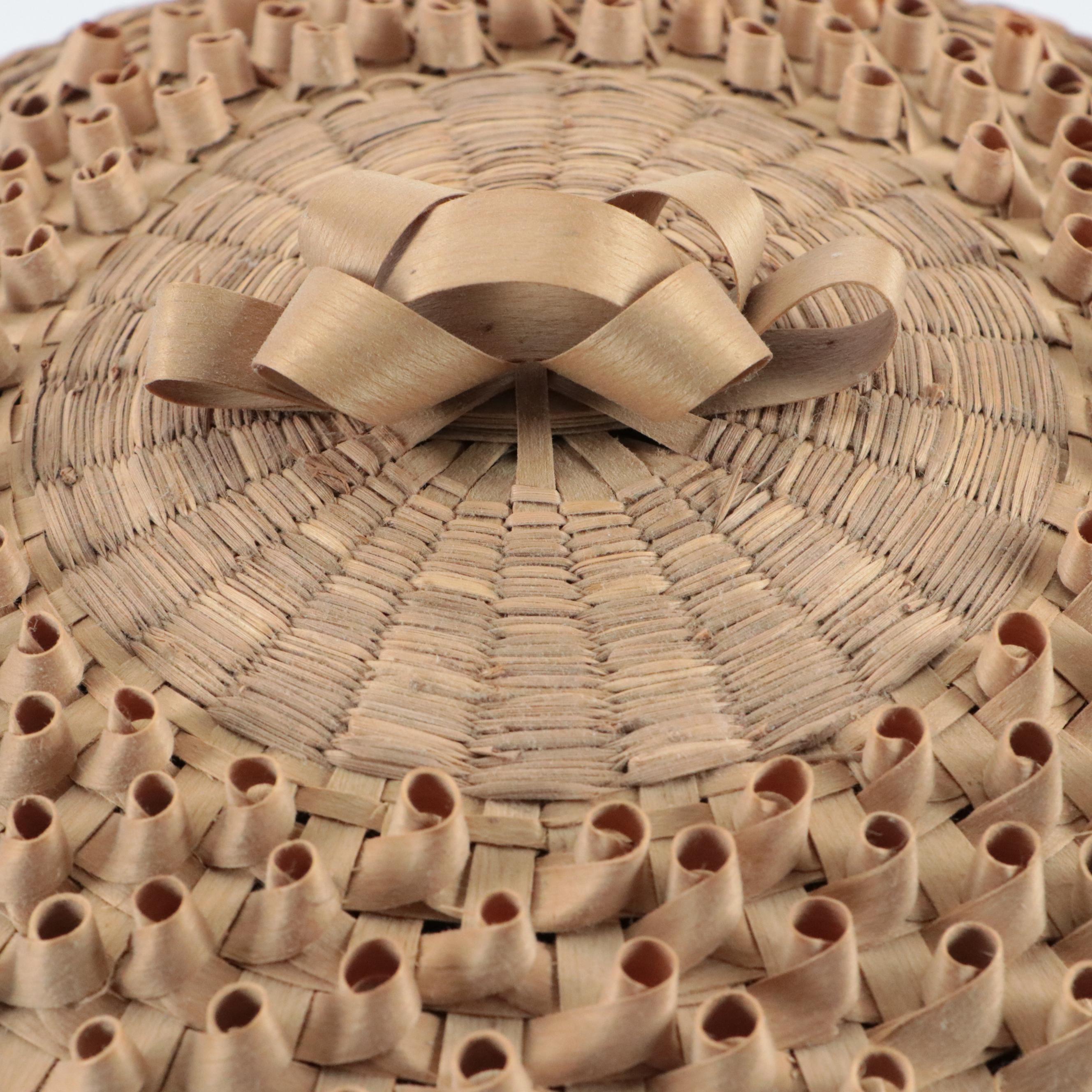 Akwesasne Mohawk Woven Ash and Sweetgrass Strawberry Basket