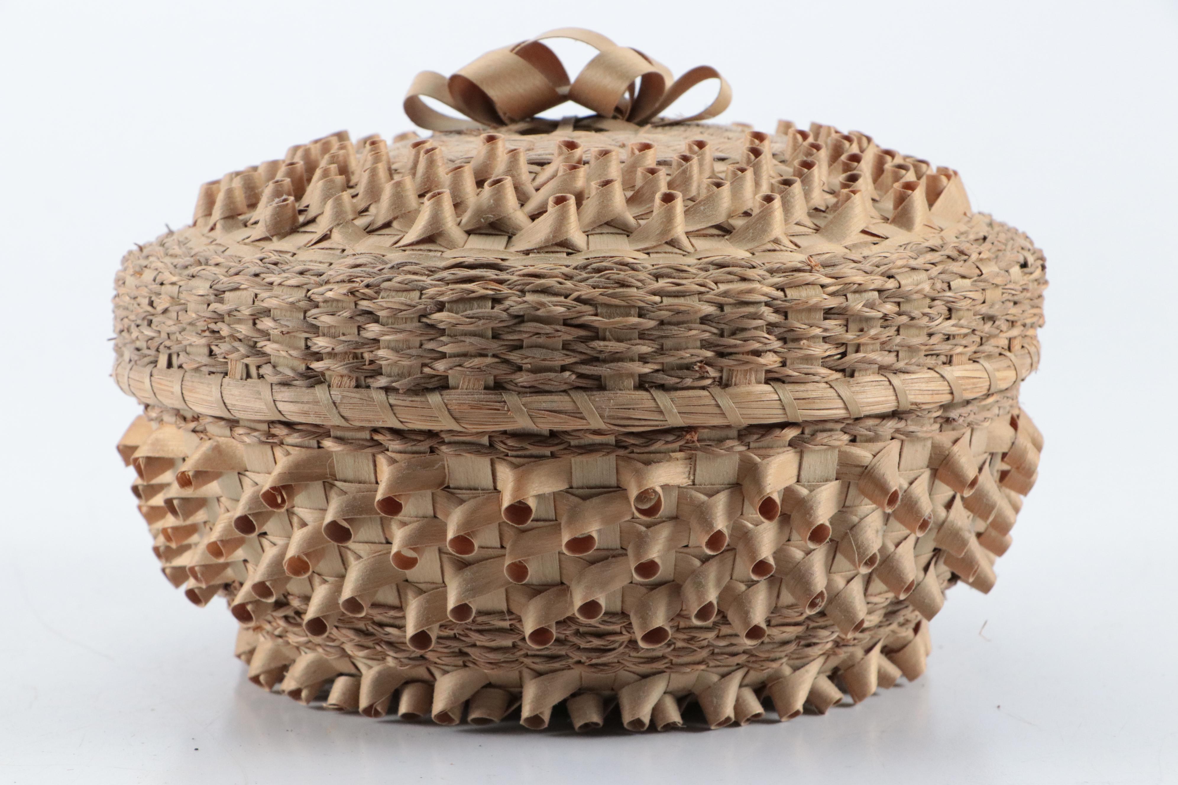 Akwesasne Mohawk Woven Ash and Sweetgrass Strawberry Basket