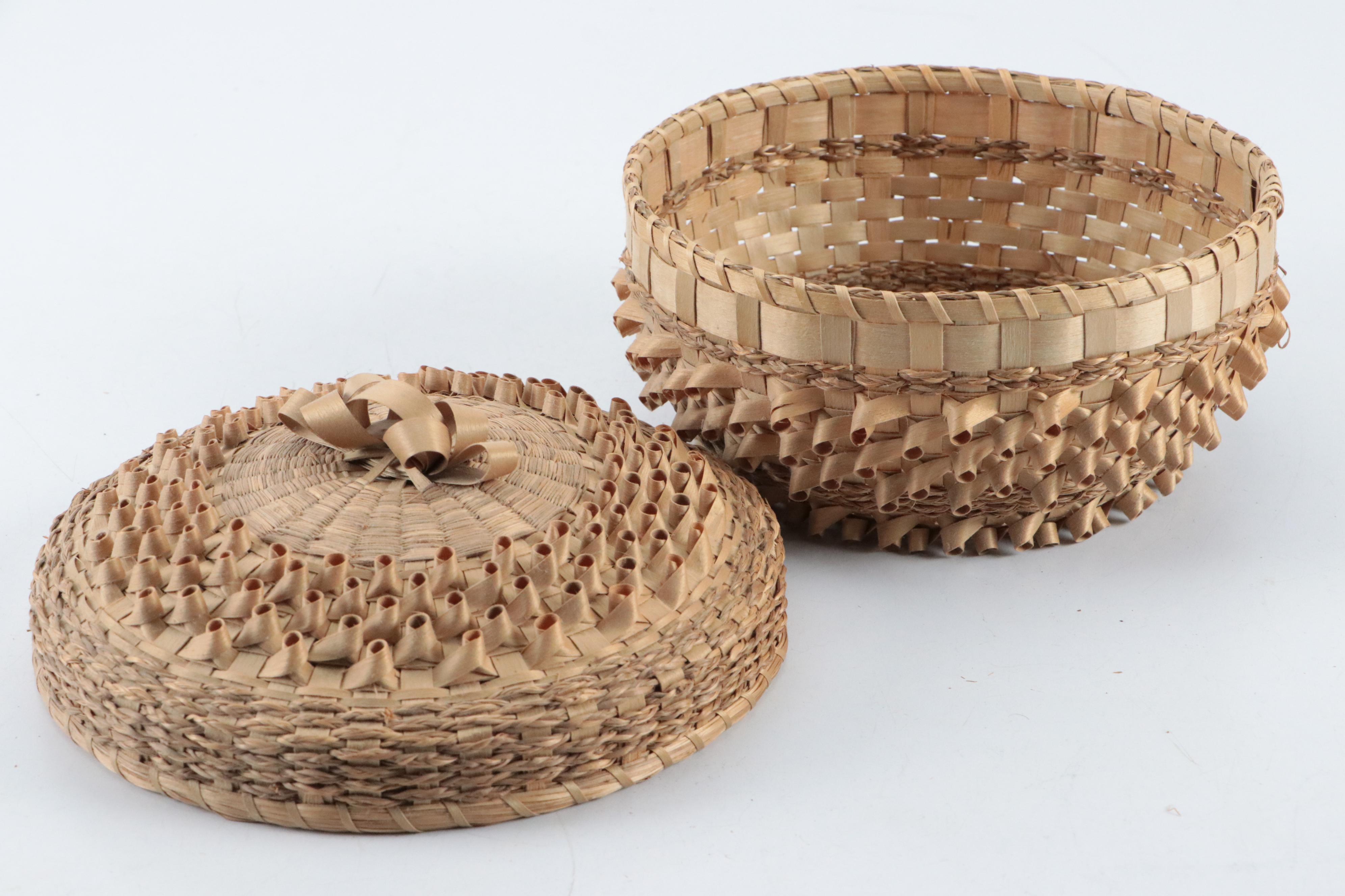 Akwesasne Mohawk Woven Ash and Sweetgrass Strawberry Basket