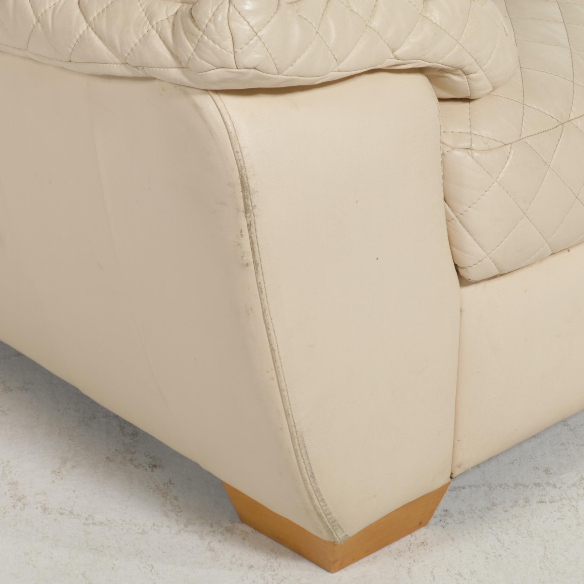 Contemporary Italian Quilted Leather Loveseat Sofa