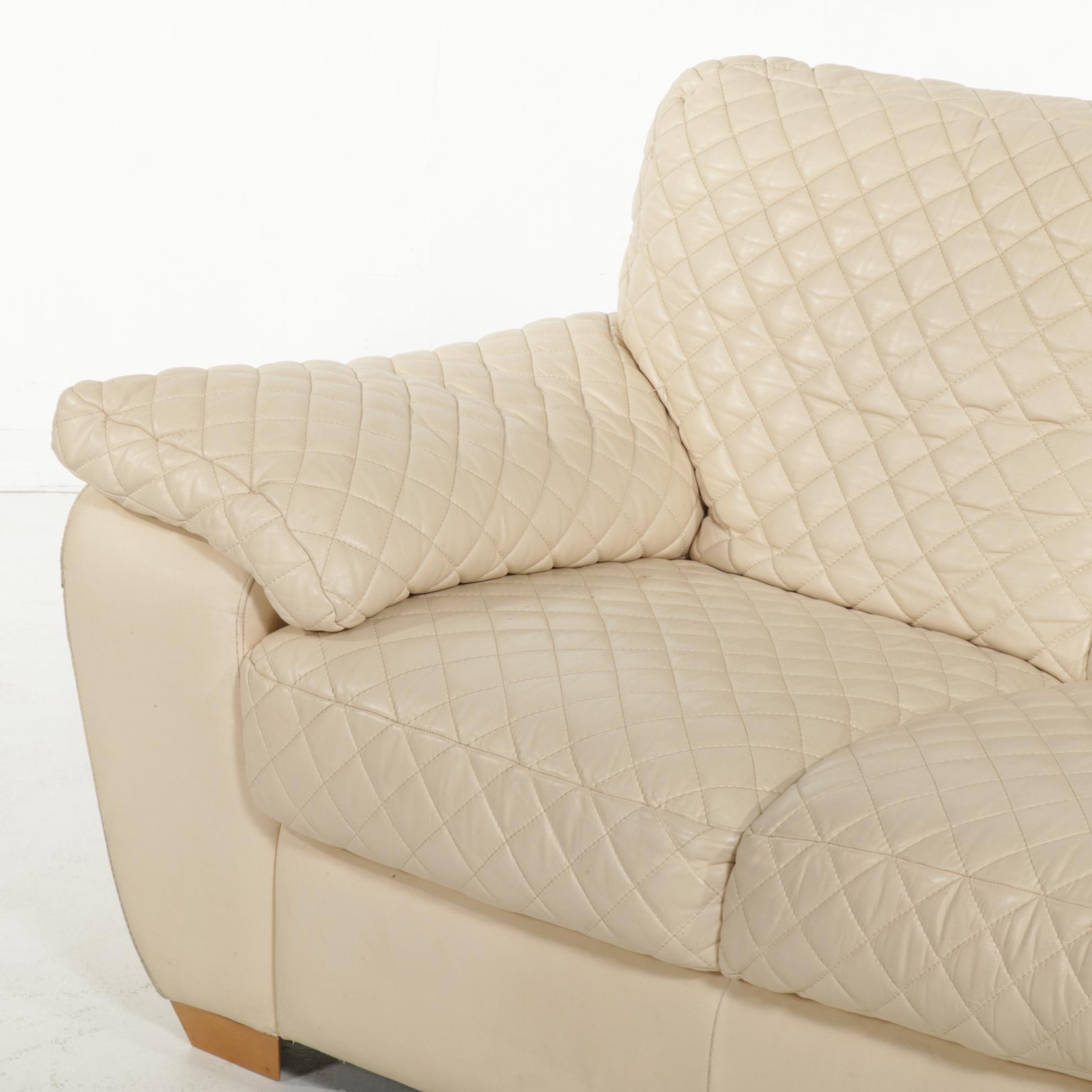 Contemporary Italian Quilted Leather Loveseat Sofa