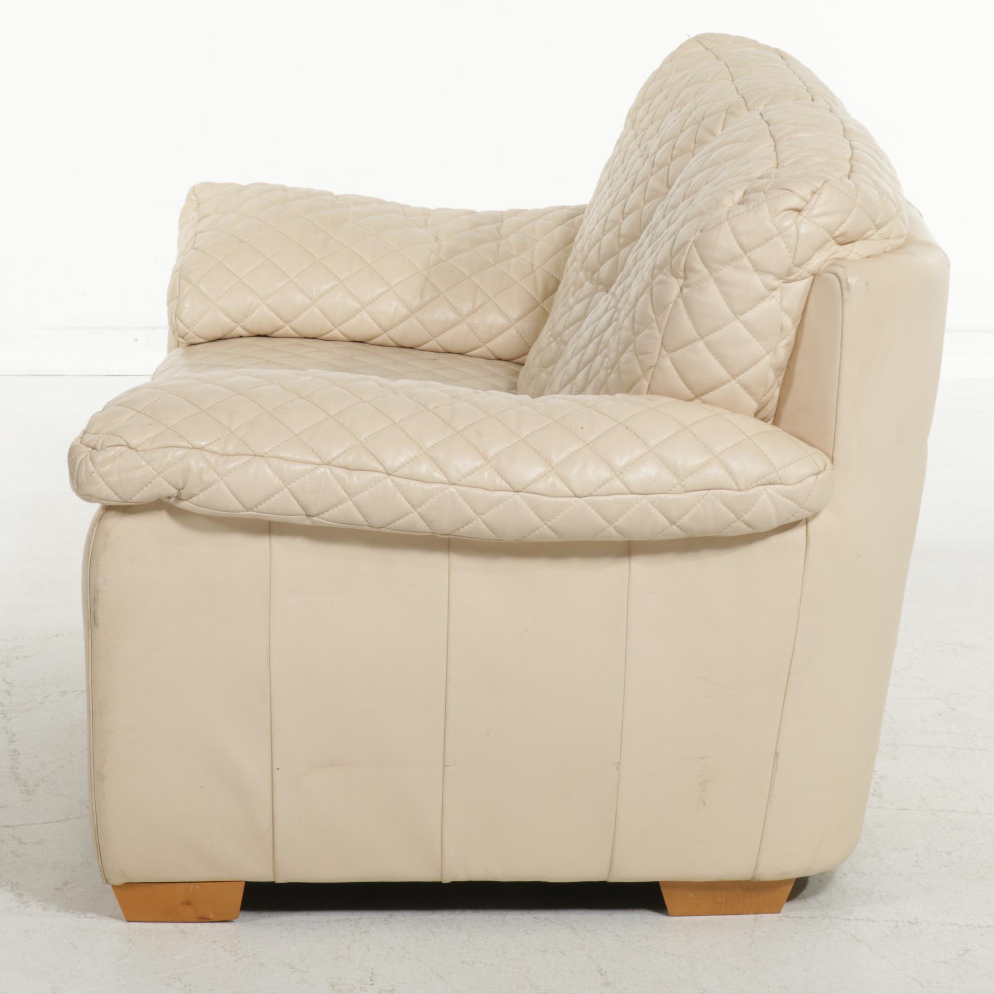 Contemporary Italian Quilted Leather Loveseat Sofa