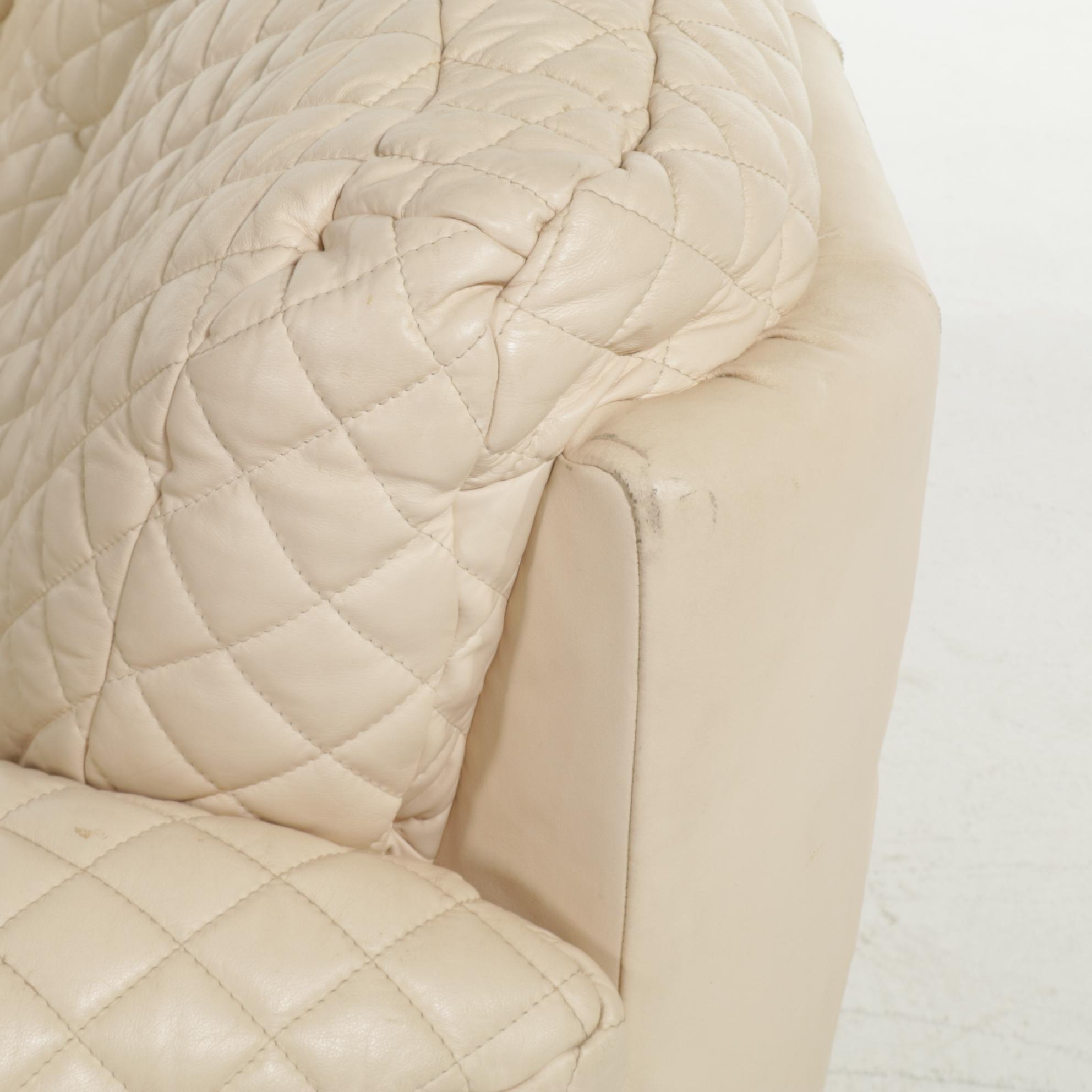 Contemporary Italian Quilted Leather Loveseat Sofa