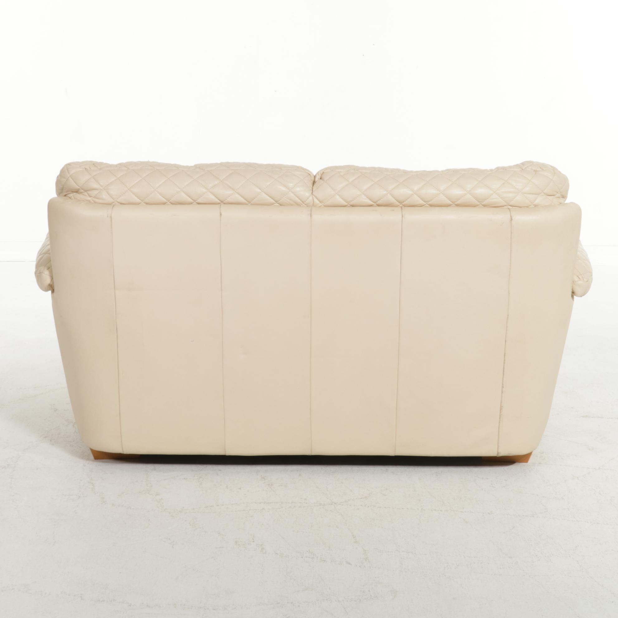 Contemporary Italian Quilted Leather Loveseat Sofa