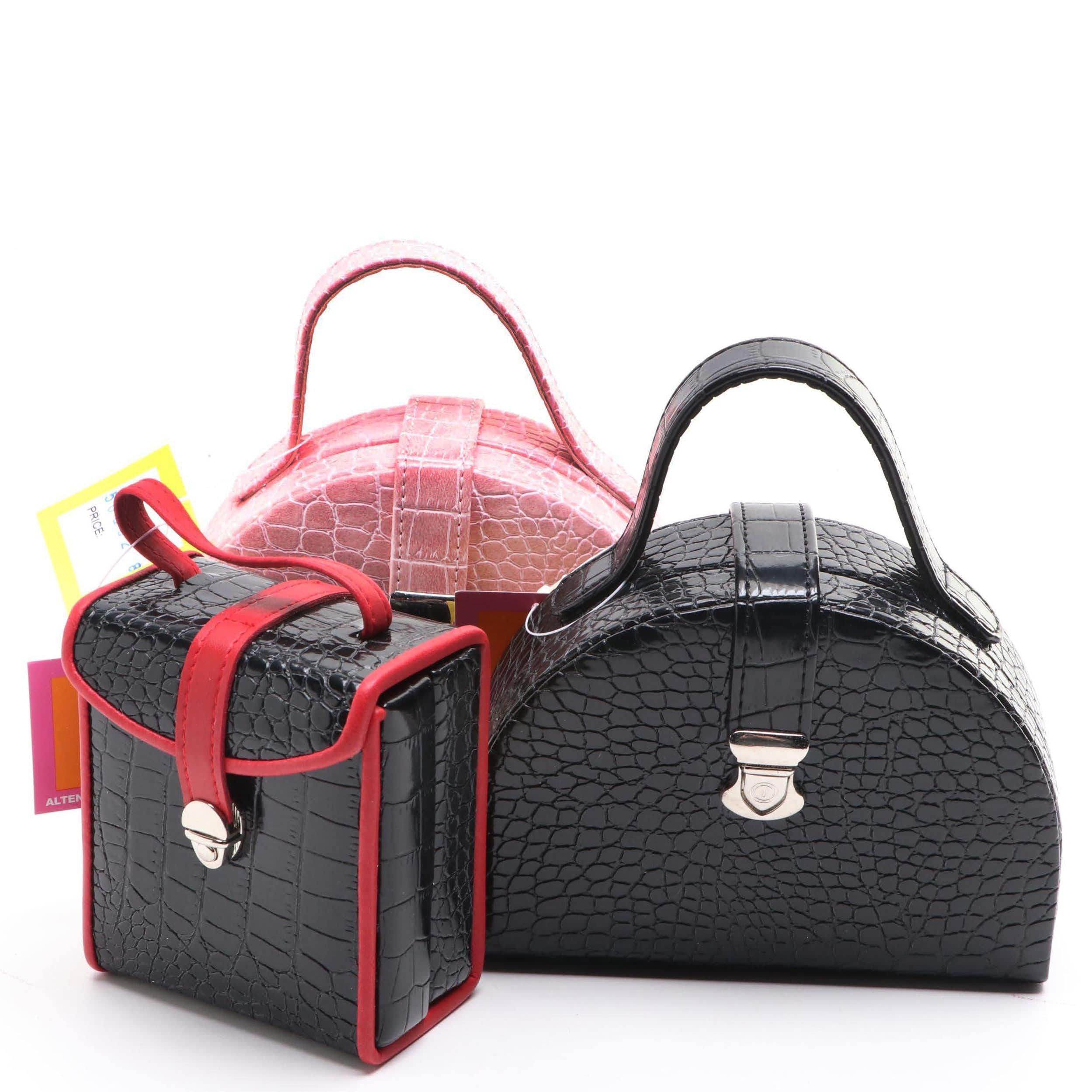 Rowallan Crocodile Embossed Faux Leather Travel Jewelry Boxes