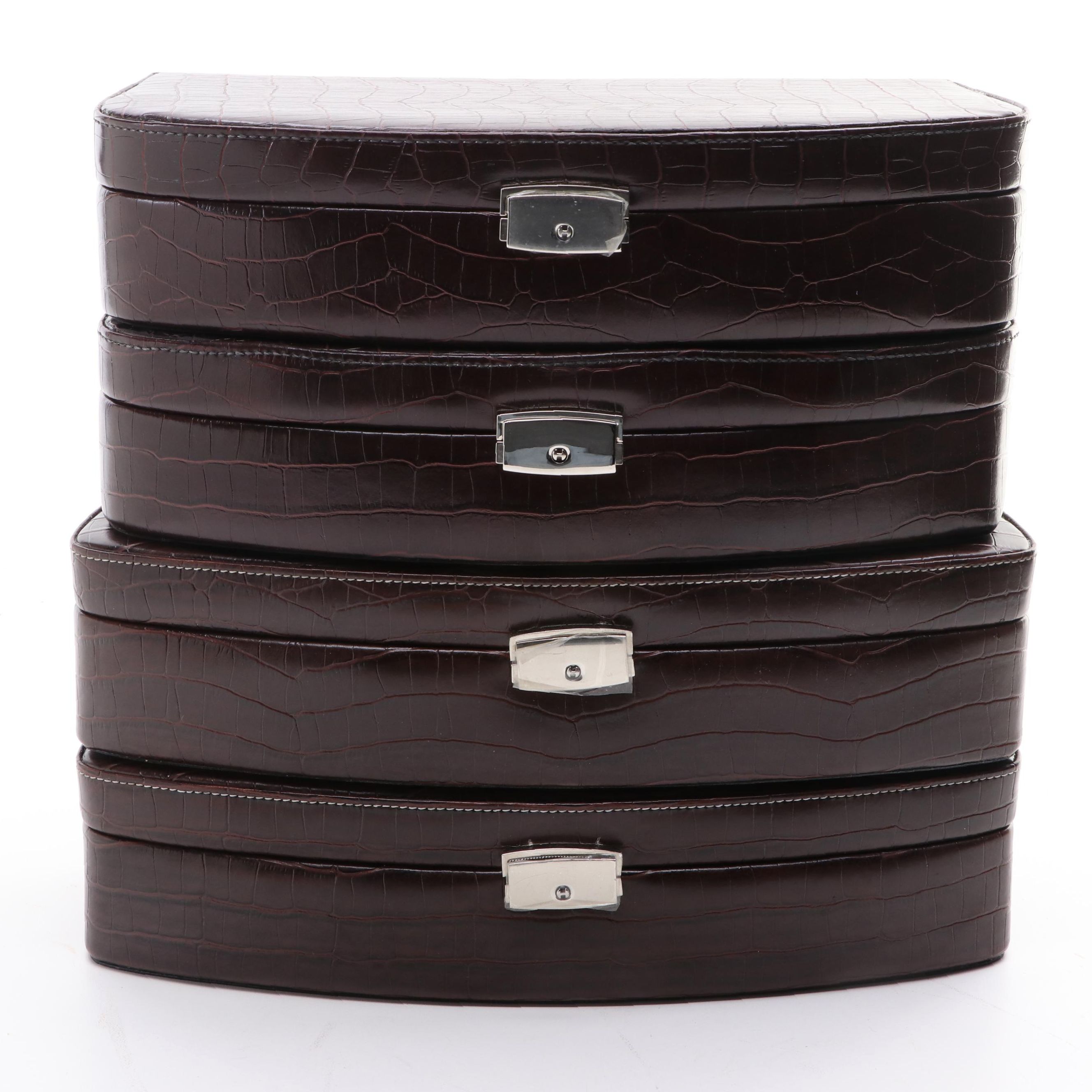 Contemporary Crocodile Embossed Faux Leather Travel Jewelry Boxes EBTH