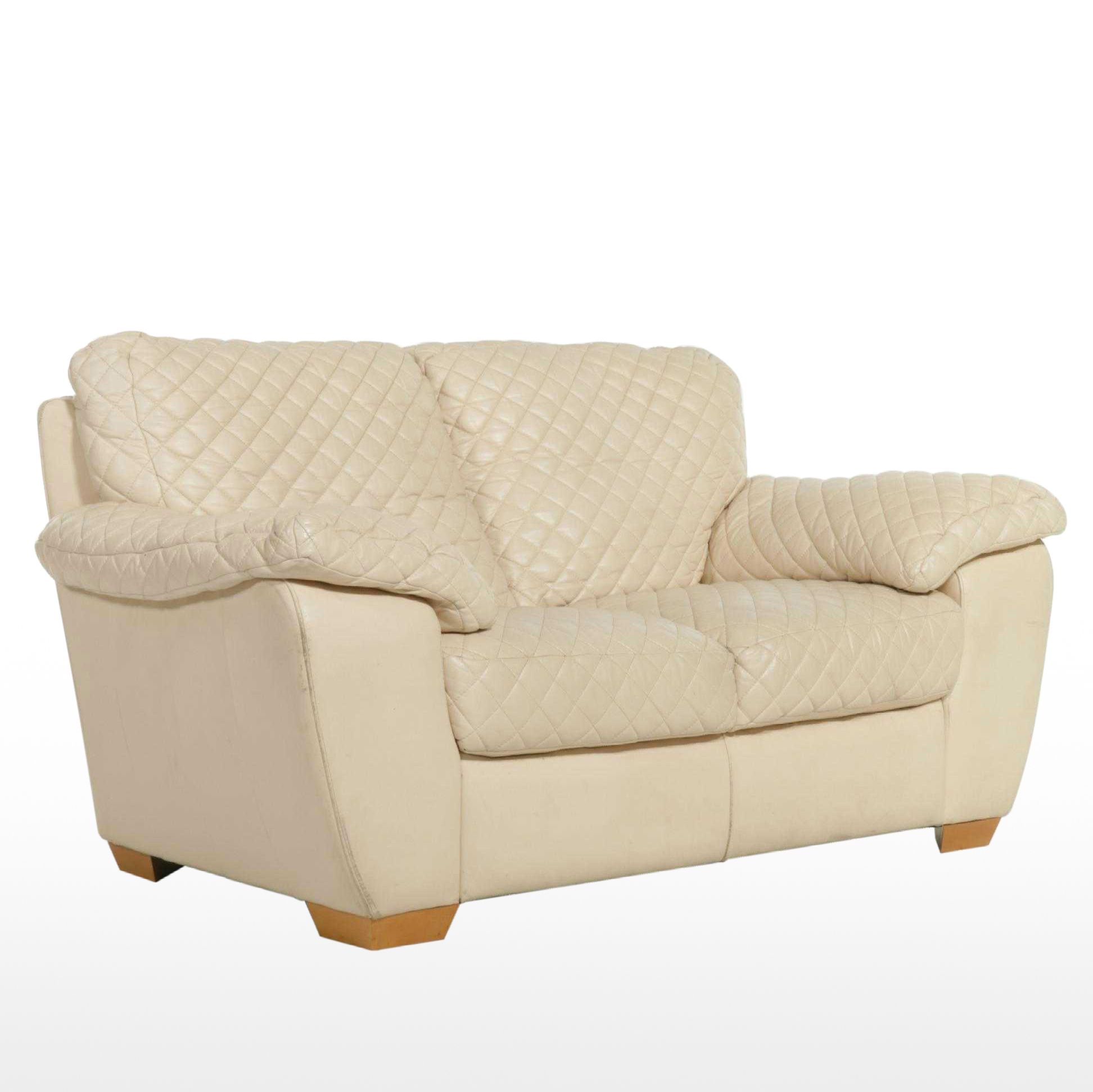 Contemporary Italian Quilted Leather Loveseat Sofa