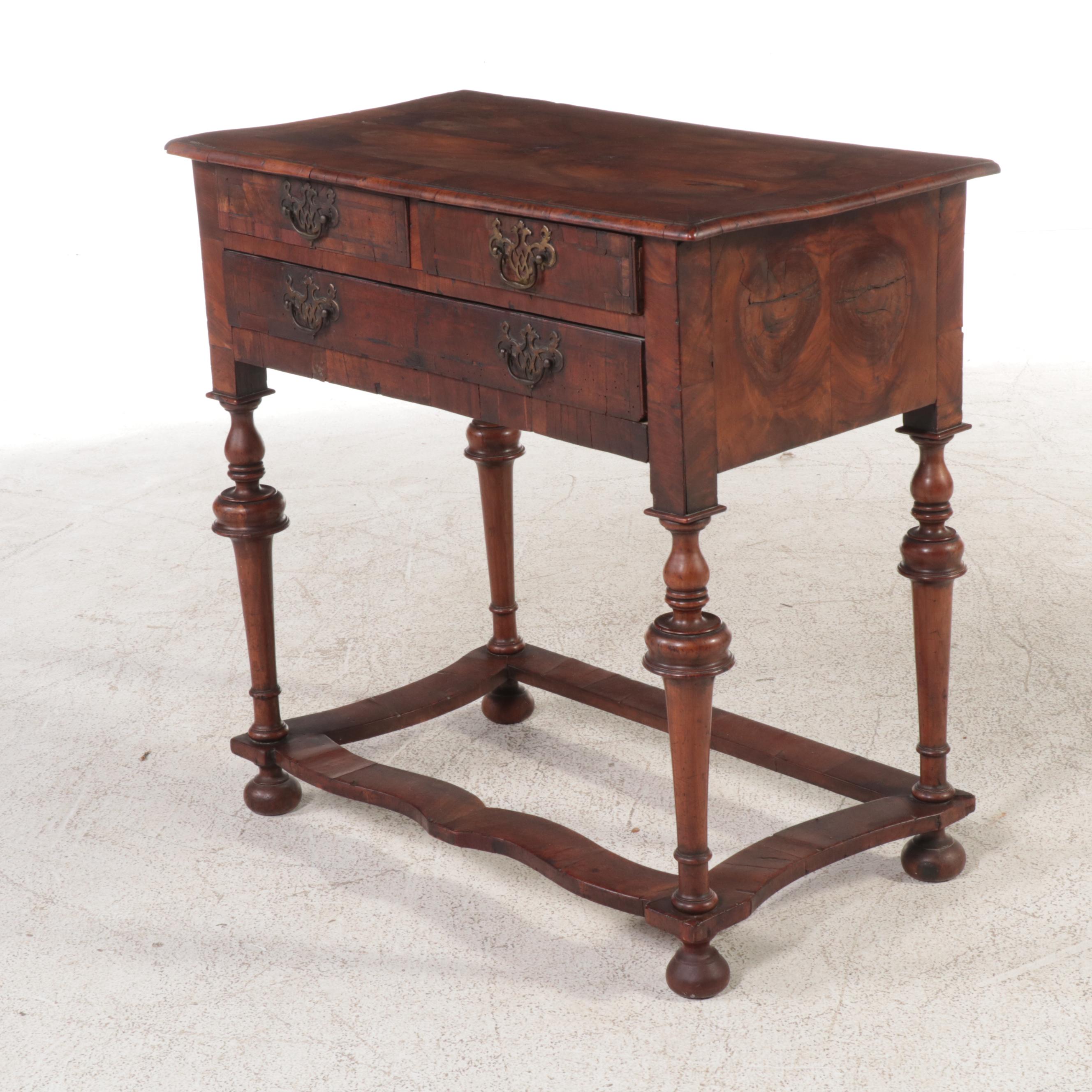 William and Mary Figured Walnut Lowboy, 18th Century