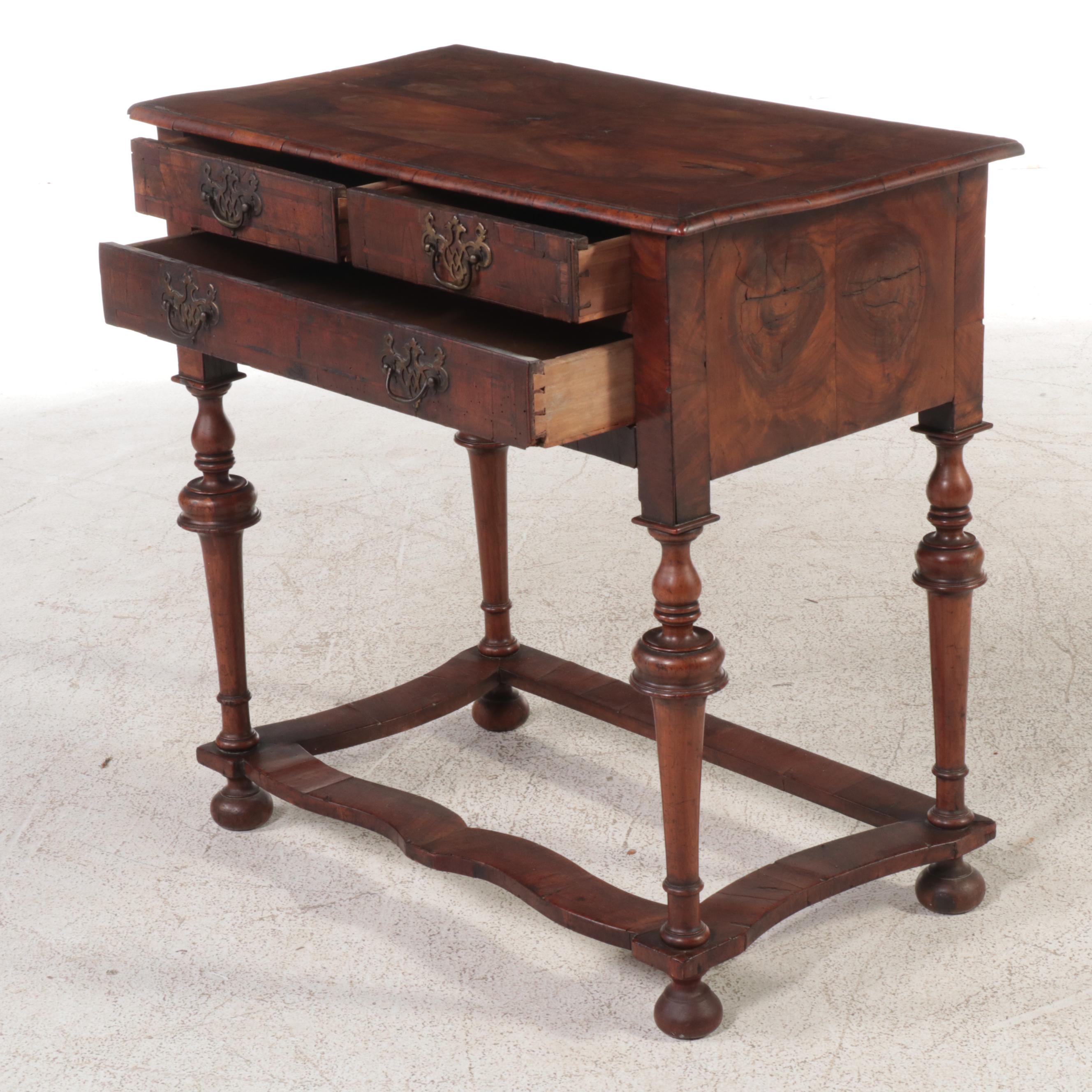 William and Mary Figured Walnut Lowboy, 18th Century