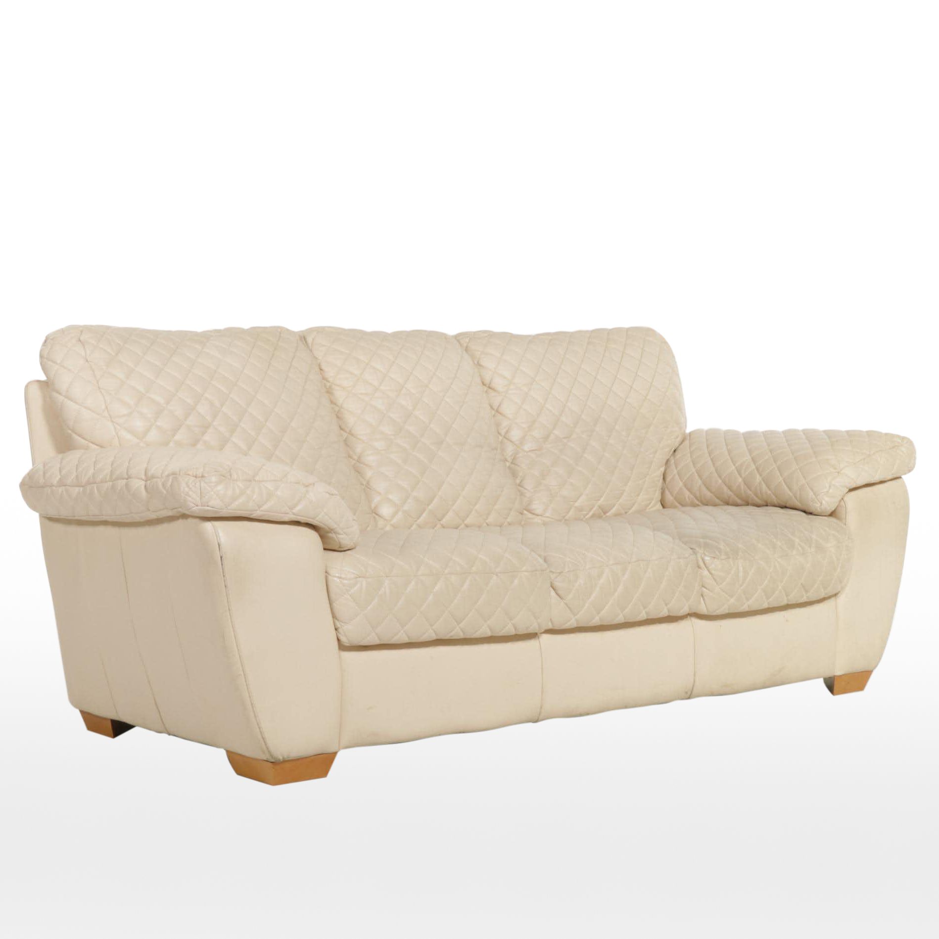 Postmodern Italian Quilted Leather Three-Seat Sofa, 1990s