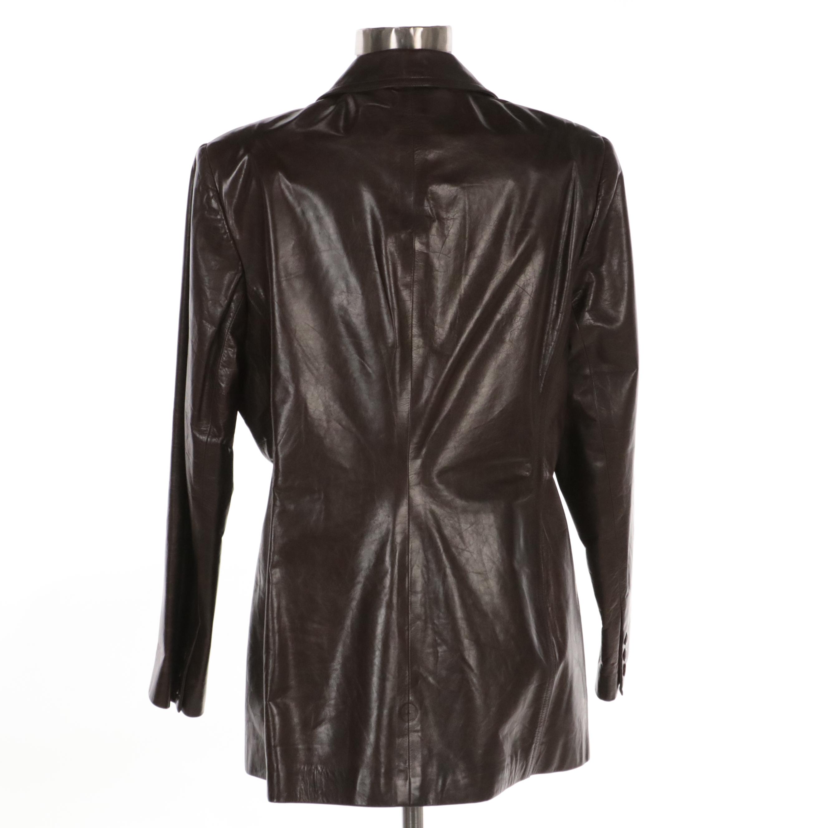 Oscar De La Renta Brown Leather Blazer Jacket