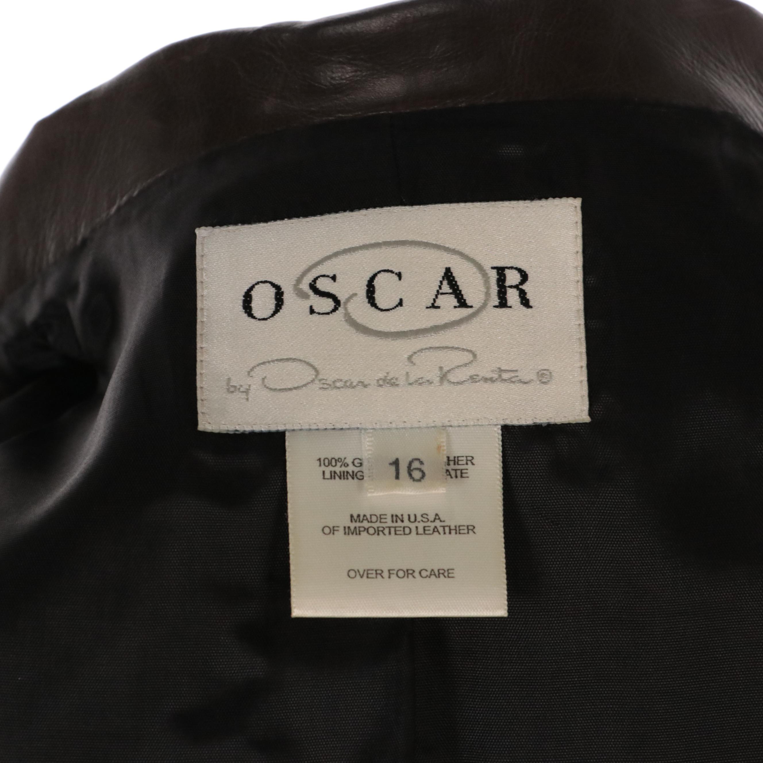 Oscar De La Renta Brown Leather Blazer Jacket