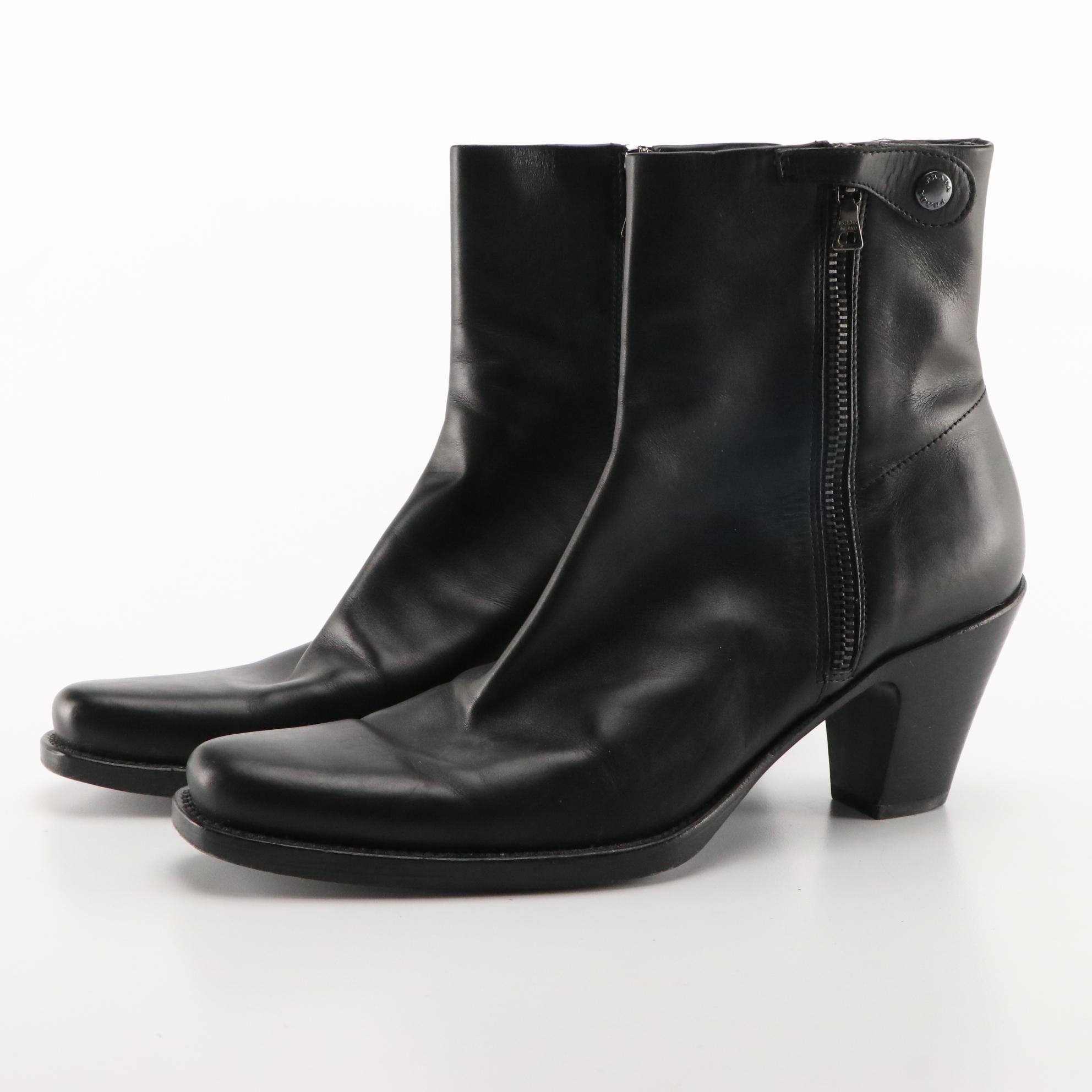 Prada Black Leather Ankle Boots