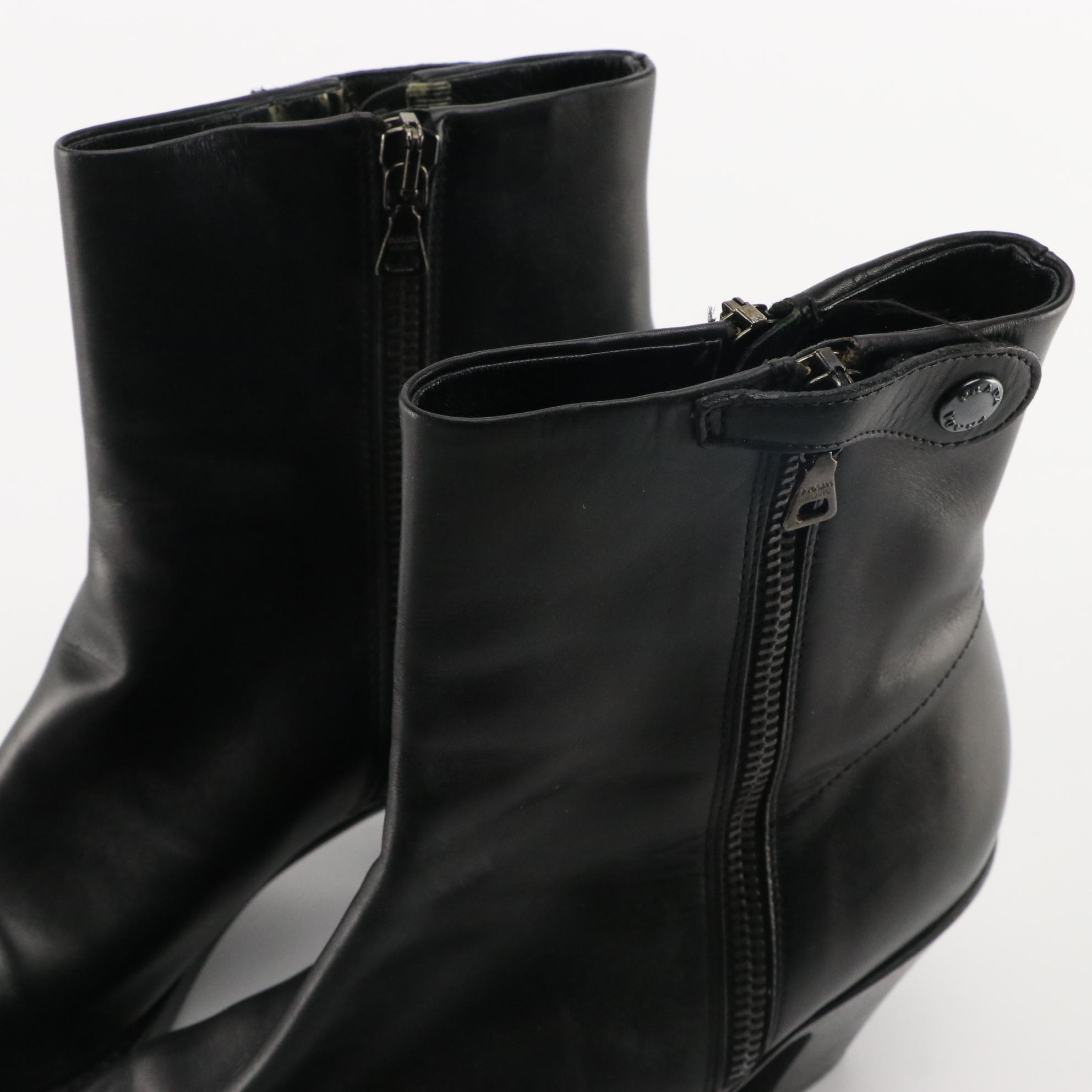 Prada Black Leather Ankle Boots