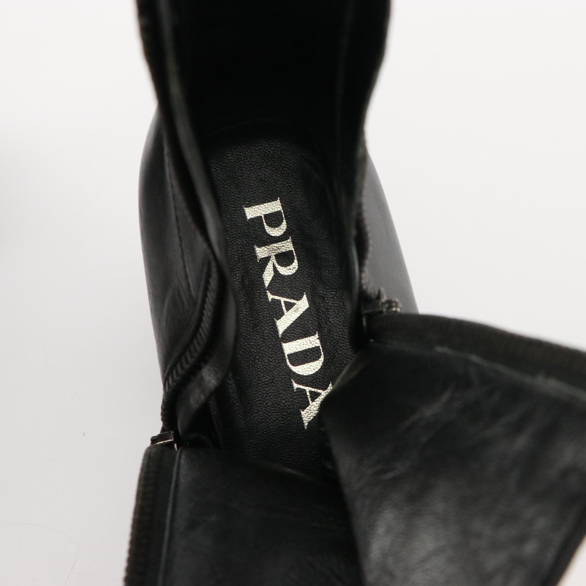 Prada Black Leather Ankle Boots