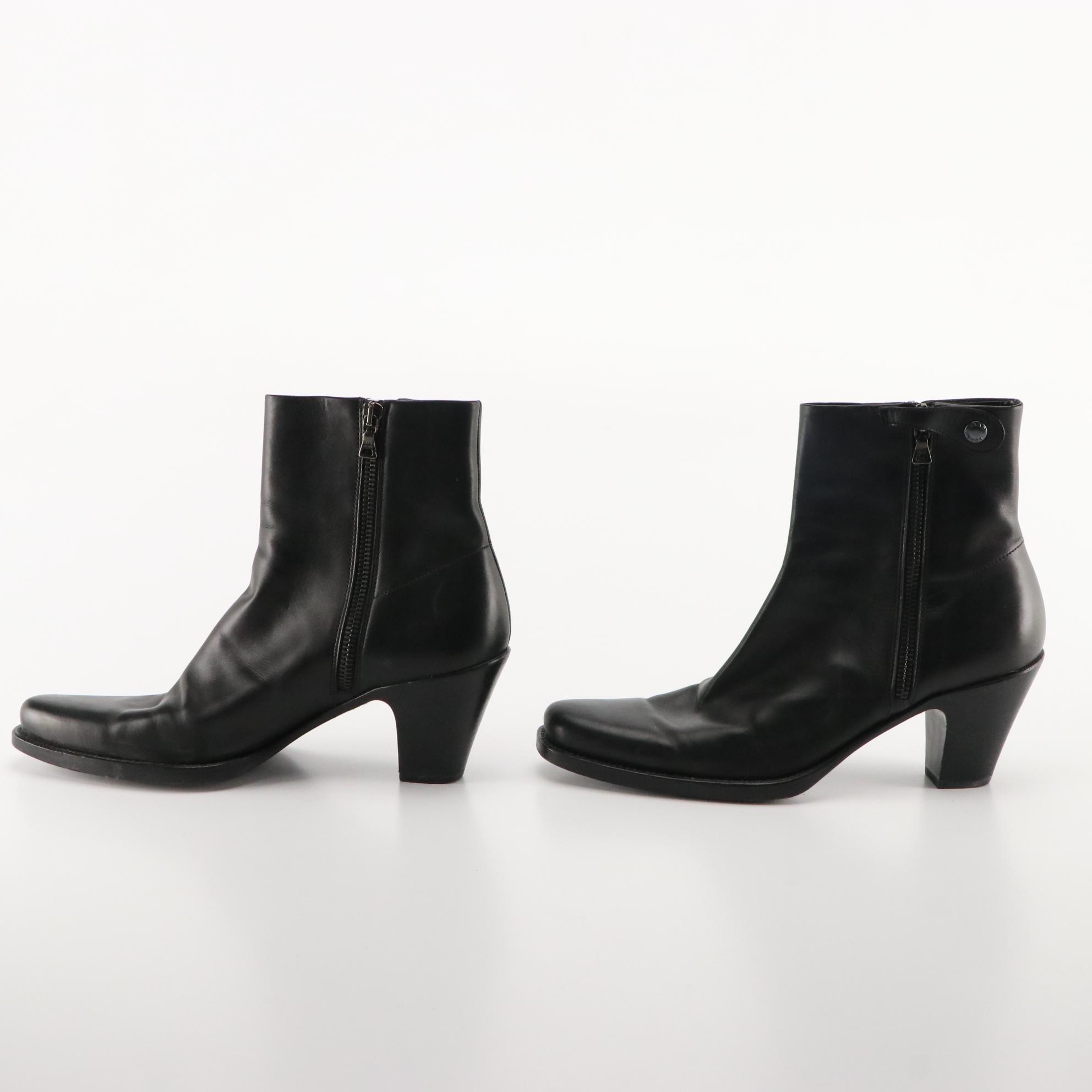 Prada Black Leather Ankle Boots