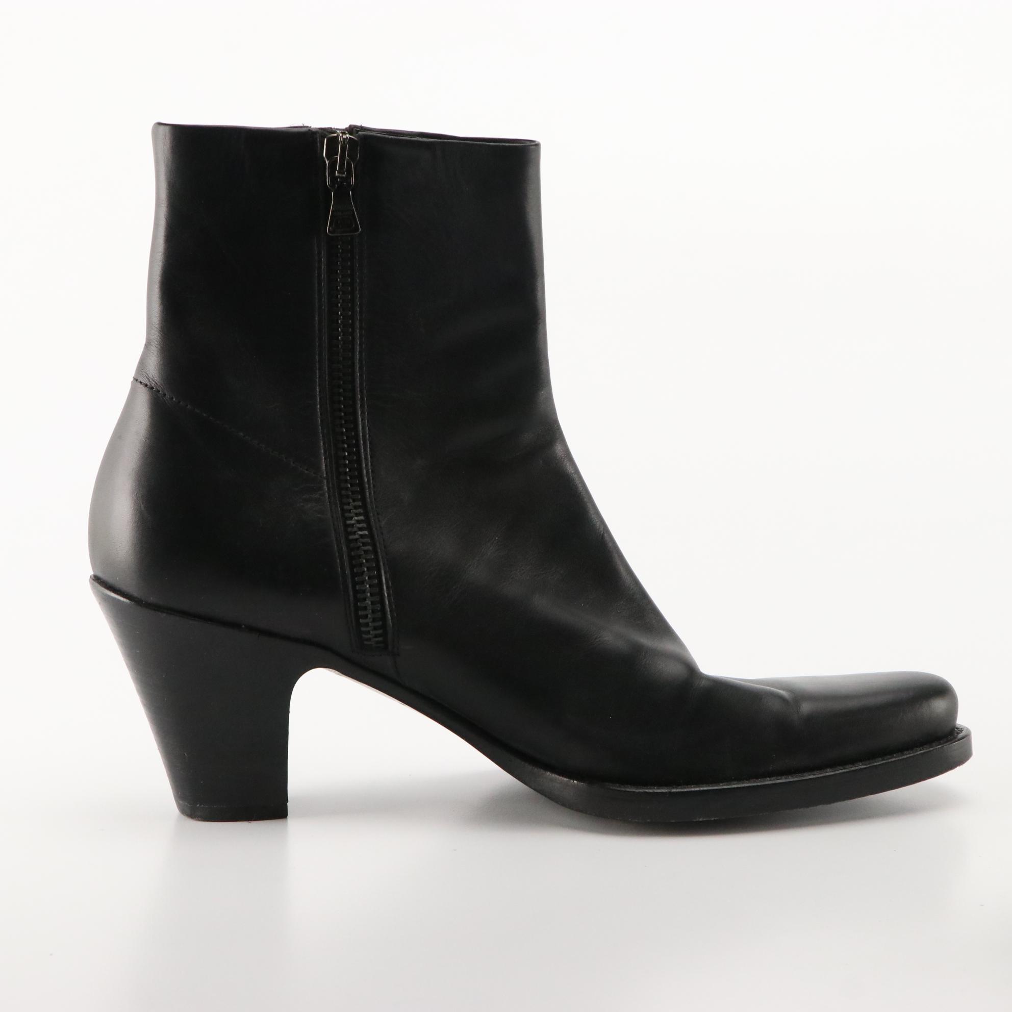 Prada Black Leather Ankle Boots
