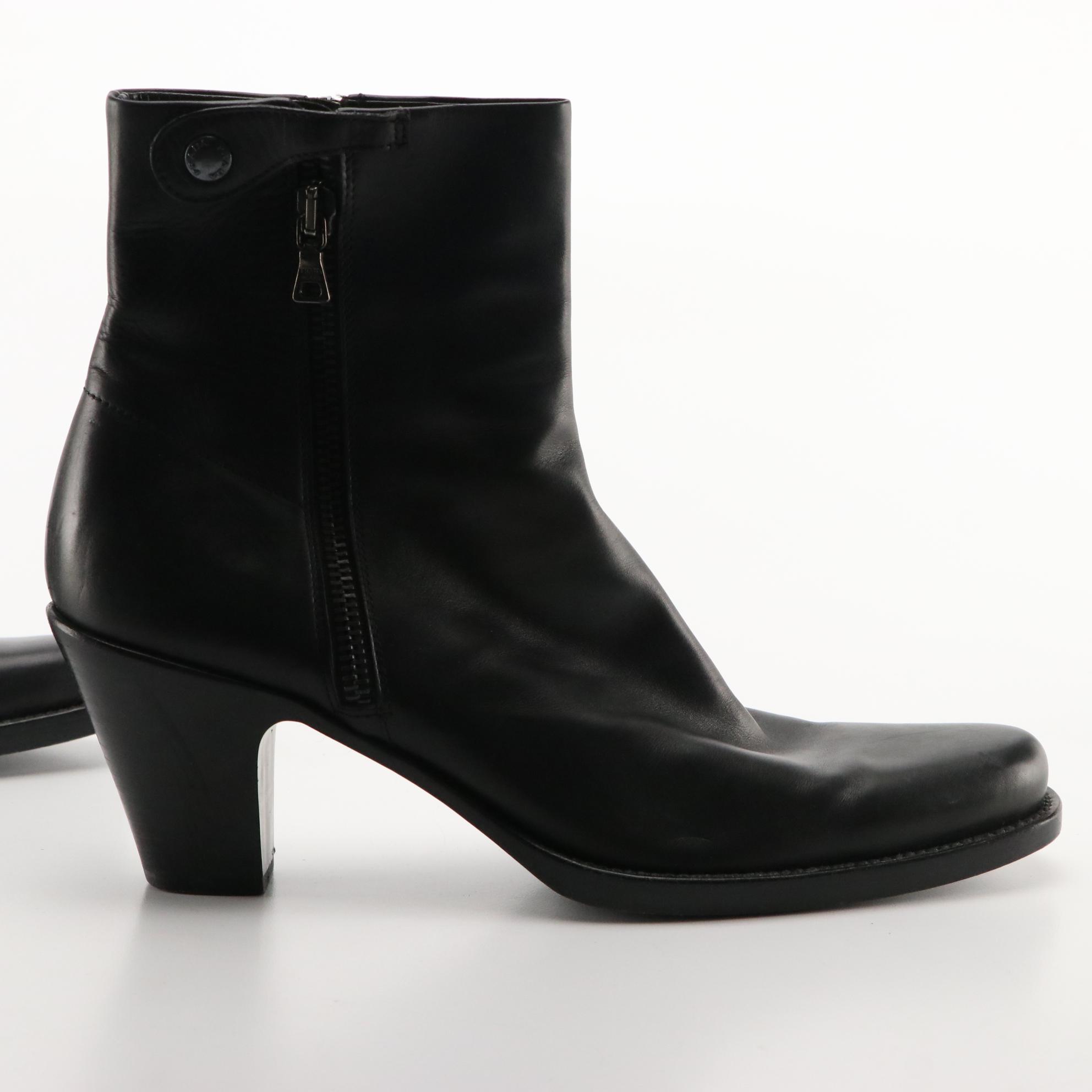 Prada Black Leather Ankle Boots